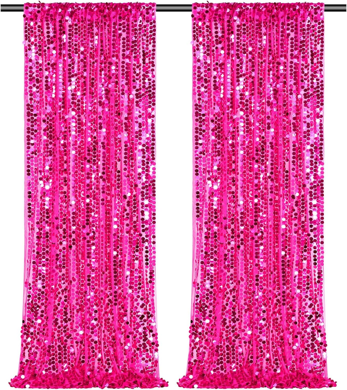 18mm Glitter Payette Backdrop 2 Panels 4ftx8ft Hot Pink Sequin Drapes Panels Wedding Stage Background Decorations Fabric
