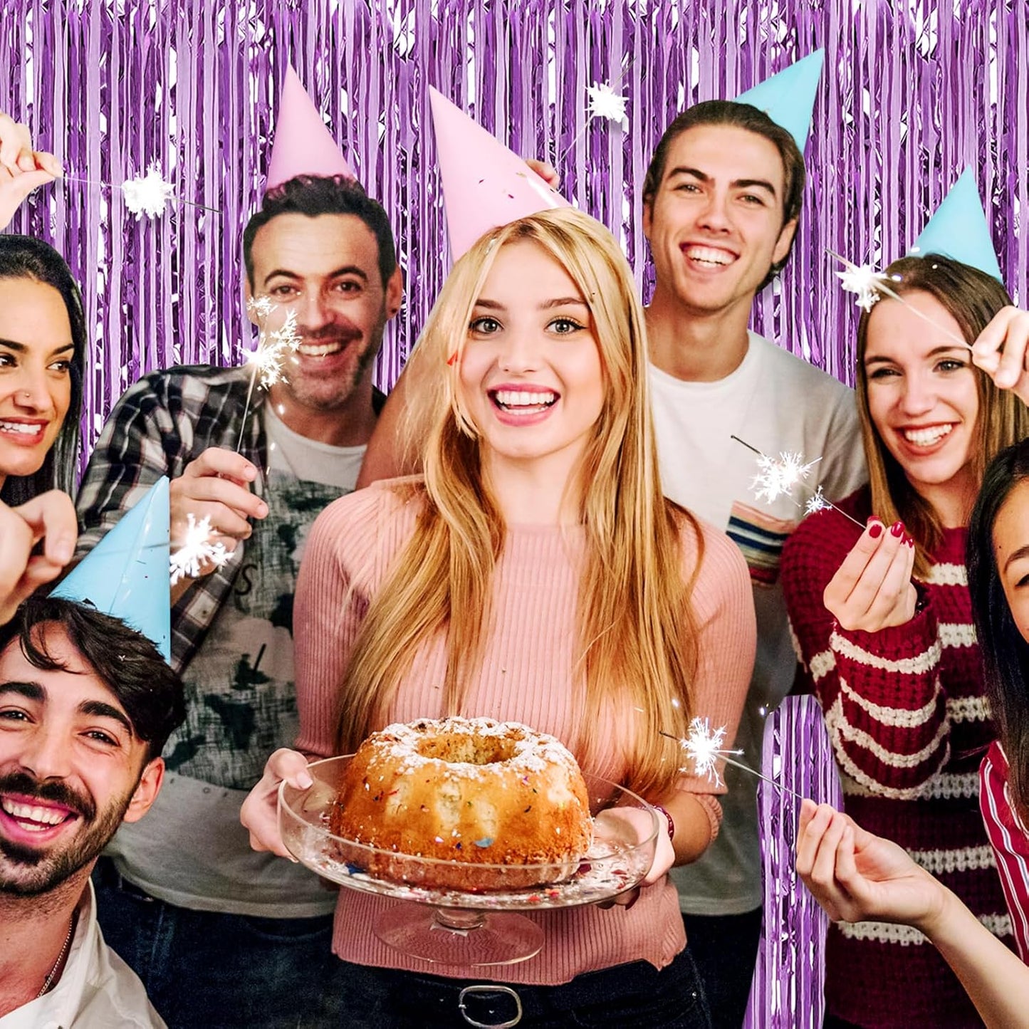 3 Pack Light Purple Foil Fringe Curtain Backdrop, 3.28Ft x 8.2Ft Metallic Tinsel Foil Fringe Streamer Curtains for Photo Booth, Christmas Day, Thanksgiving, Wedding, New Year Party Decorations