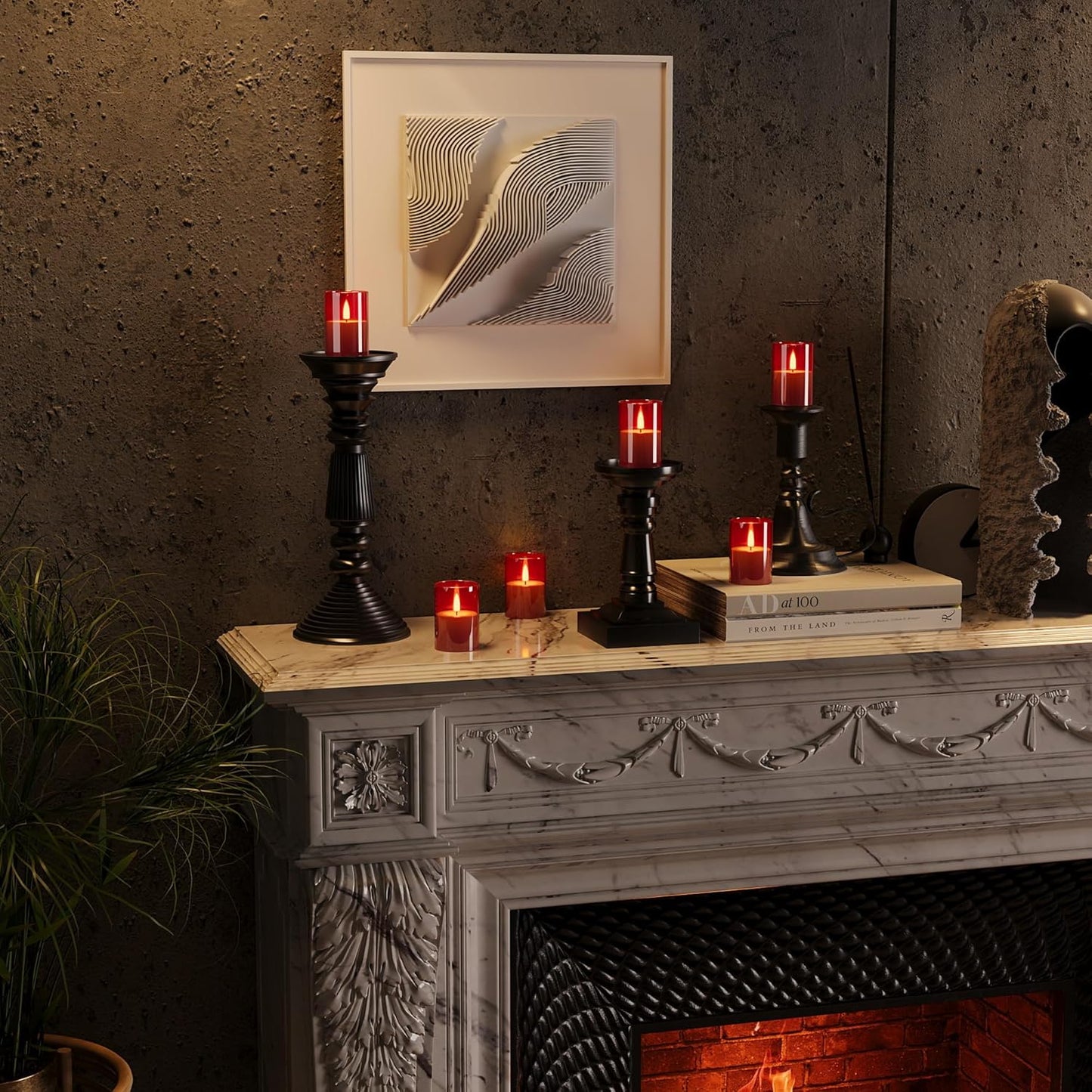 6Pack Flickering Flameless LED Candles with Timer, Battery Powered - Small Pillar & Votive, Red (2"X3")