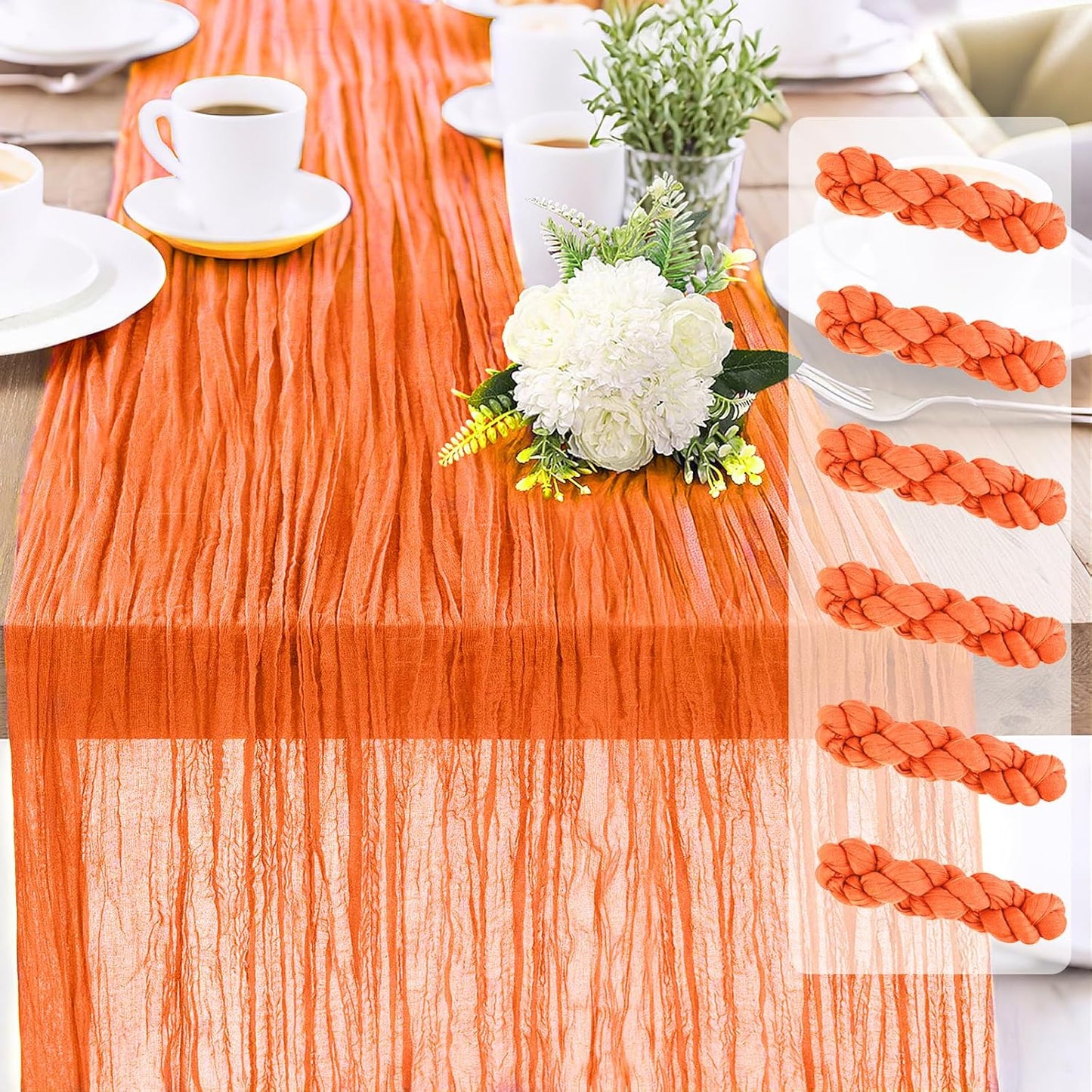 6-Pack Orange Cheesecloth Table Runners – 10FT (35x120 Inch) Boho Rustic Gauze Fabric Cheese Cloth Table Runner for Weddings, Baby Showers, Bridal Shower, Farmhouse & Birthday Party Decor