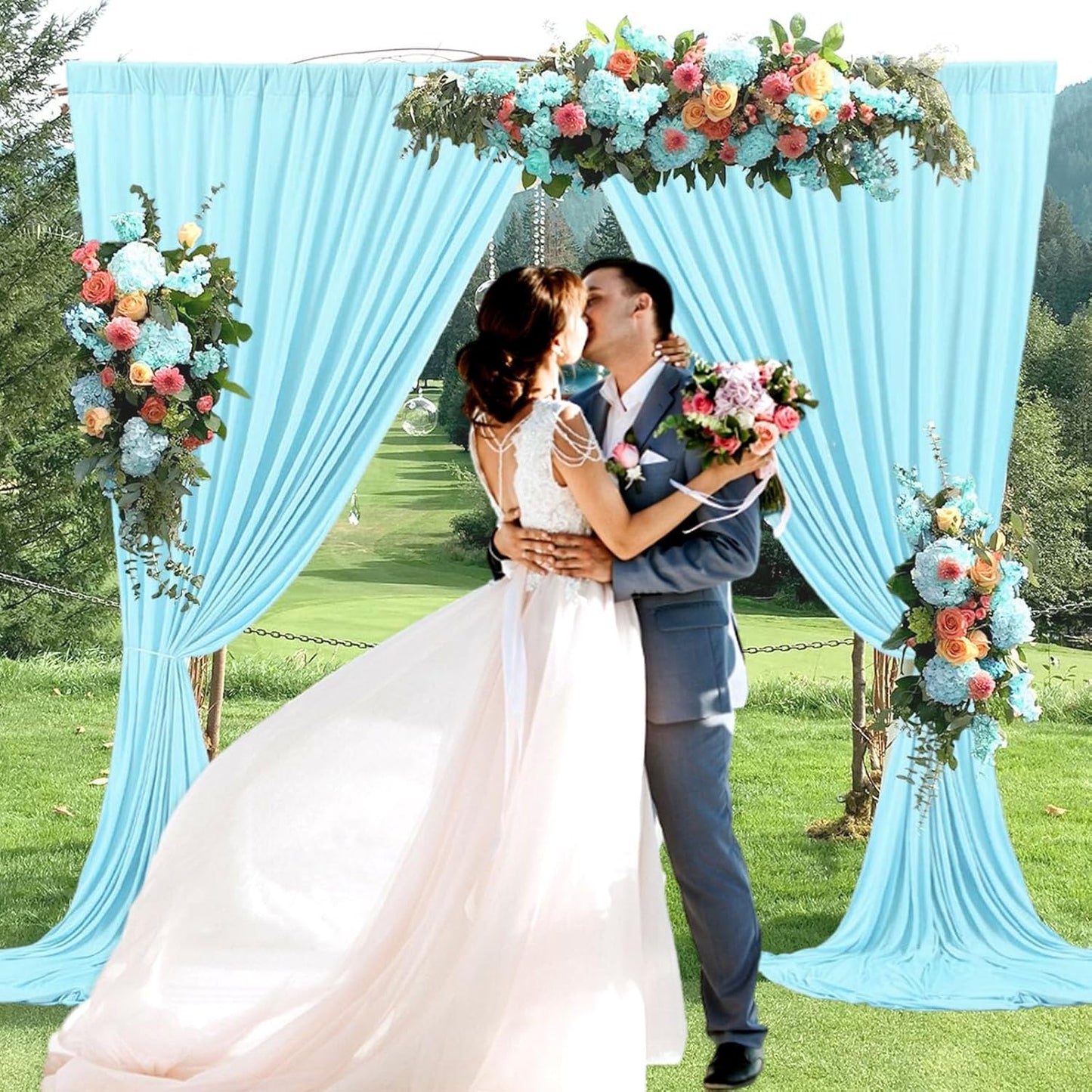 10 x 7 Feet Light Blue Backdrop Curtain for Partie, Background Curtains for Photoshoot, Birthday, Wedding, Halloween, Thanksgiving, Christmas, New Year Party Decorations 5Ft x 7Ft, 2 Panels