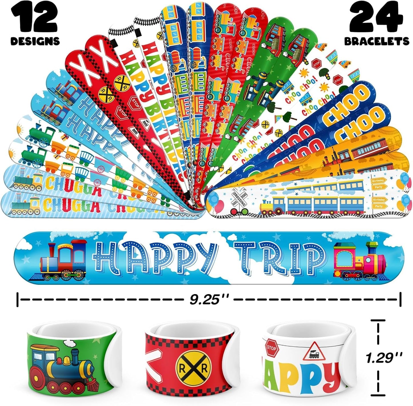 60 PCS Train Party Favors Set - 36 Temporary Tattoos Sticker & 24 Slap Bracelets for Kids, Perfect for Birthday Parties, Classroom Rewards and Gifts