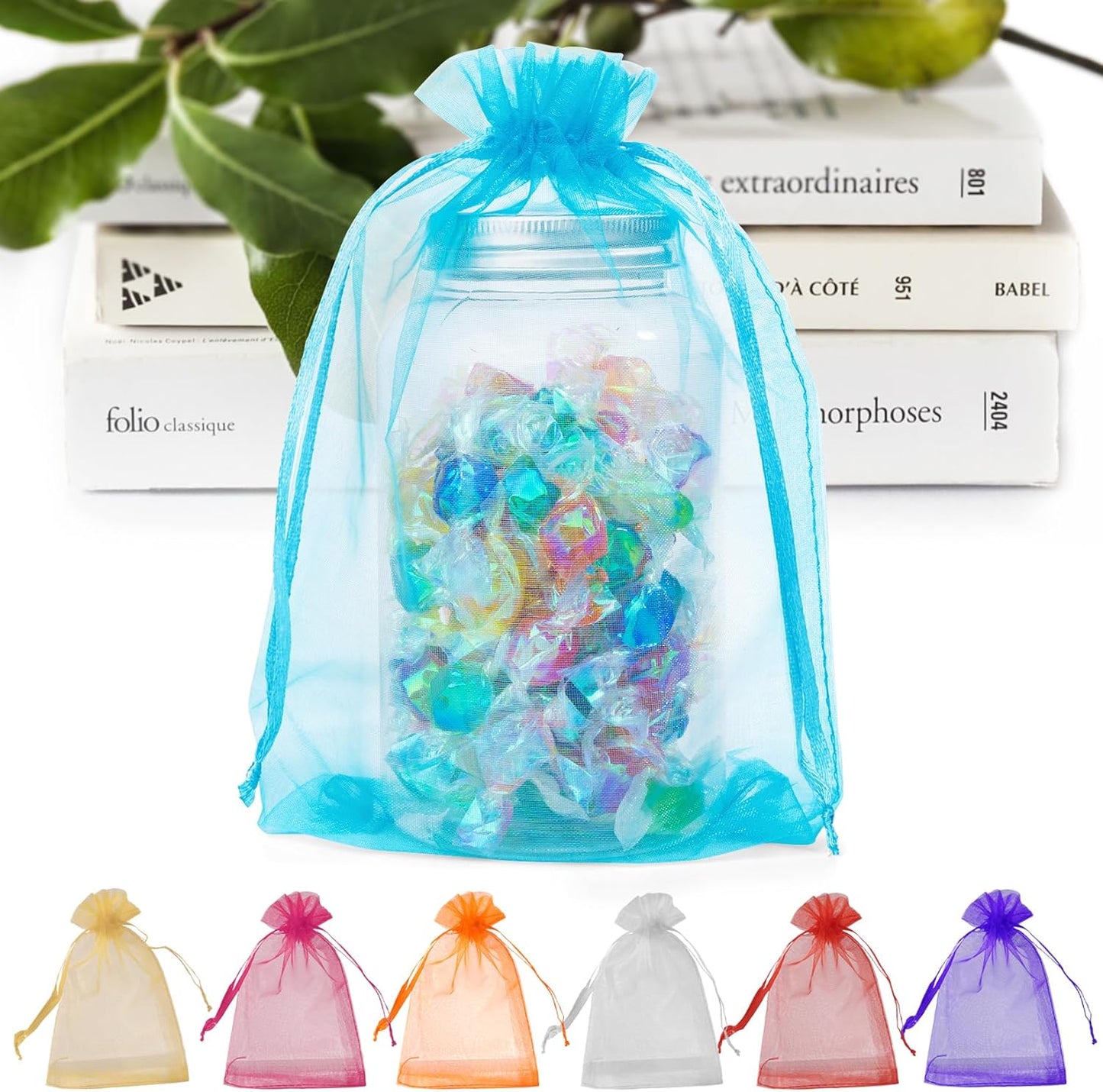 ANZNKU 100 Pack Organza Bags 6x9 Inch, Mesh Bag Drawstring Jewelry Pouches, Large Organza Gift Bags for Party Favor, Baby Shower(Lake Blue)