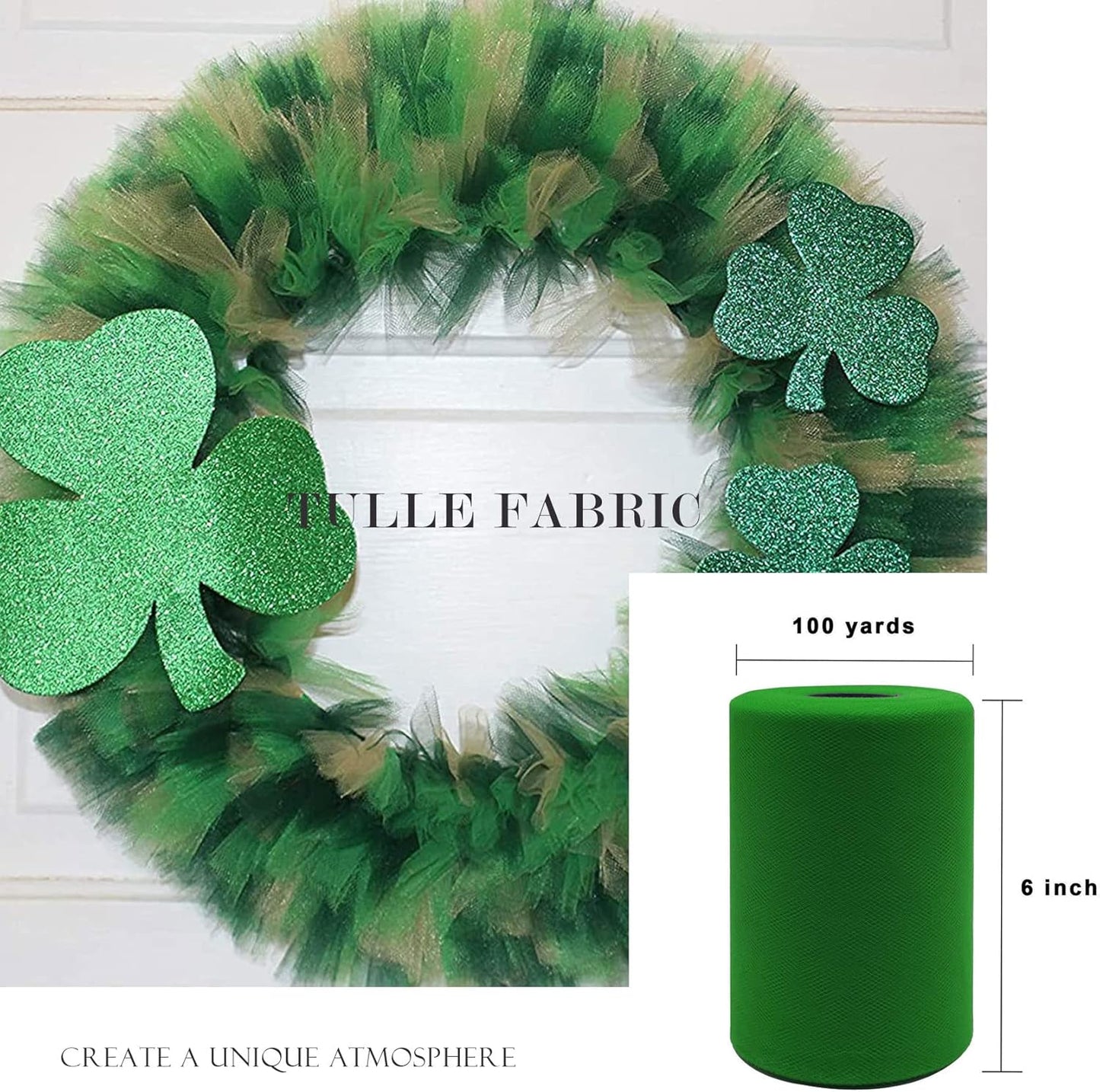 Emerald Green Tulle Fabric Roll 6 Inch X 300 FT (100 Yards) Matte Tulle Ribbon Netting Mesh Spool for DIY Tutu Skirt Wedding Bow Gift Wrapping Baby Shower Christmas Party Halloween Decorations