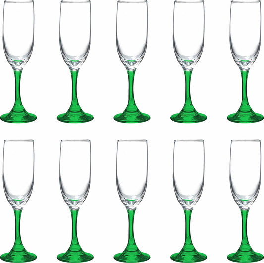 DISCOUNT PROMOS Premiere Champagne Flutes 6.25 oz. Set of 10, Bulk Pack - Elegant Drinkware for Weddings, Events, & Promotional Gifts - Green