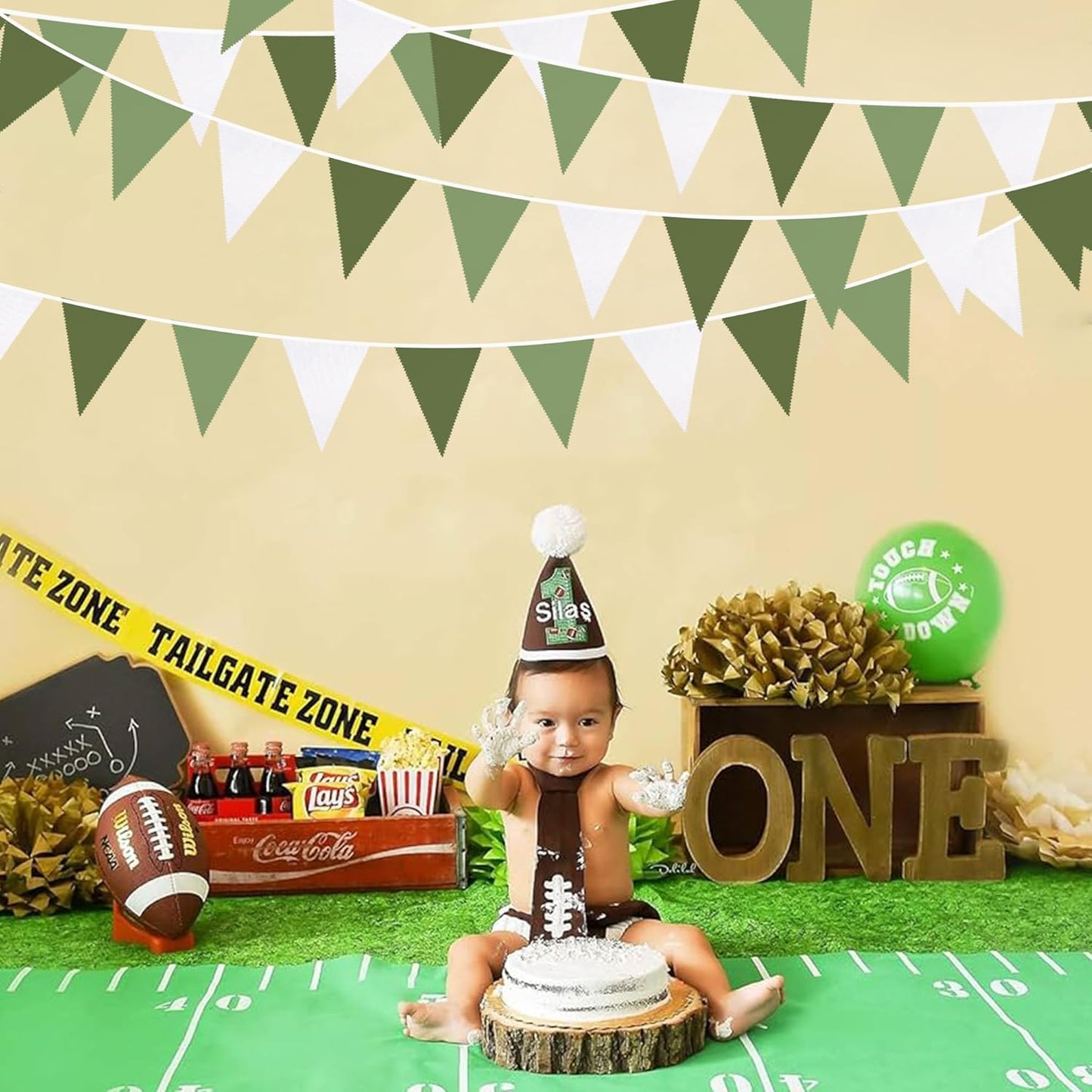 32Ft Olive Green Party Decorations Sage Green Triangle Flag Fabric Banner Pennant Garland Streamers for Birthday Wedding Woodland Baby Shower Jungle Safari Summer Golf Outdoor Party Decor