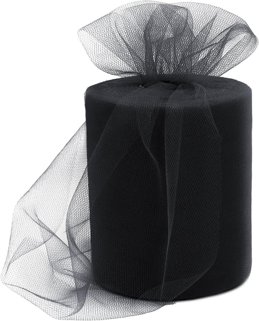 6 Inch × 100 Yards(300 Feet) Tulle Mesh Ribbon Black Tulle Fabric Ribbon Roll Netting Spool for Tutu Skirt DIY Craft Wedding Decor Party Gift Wrapping Ornaments