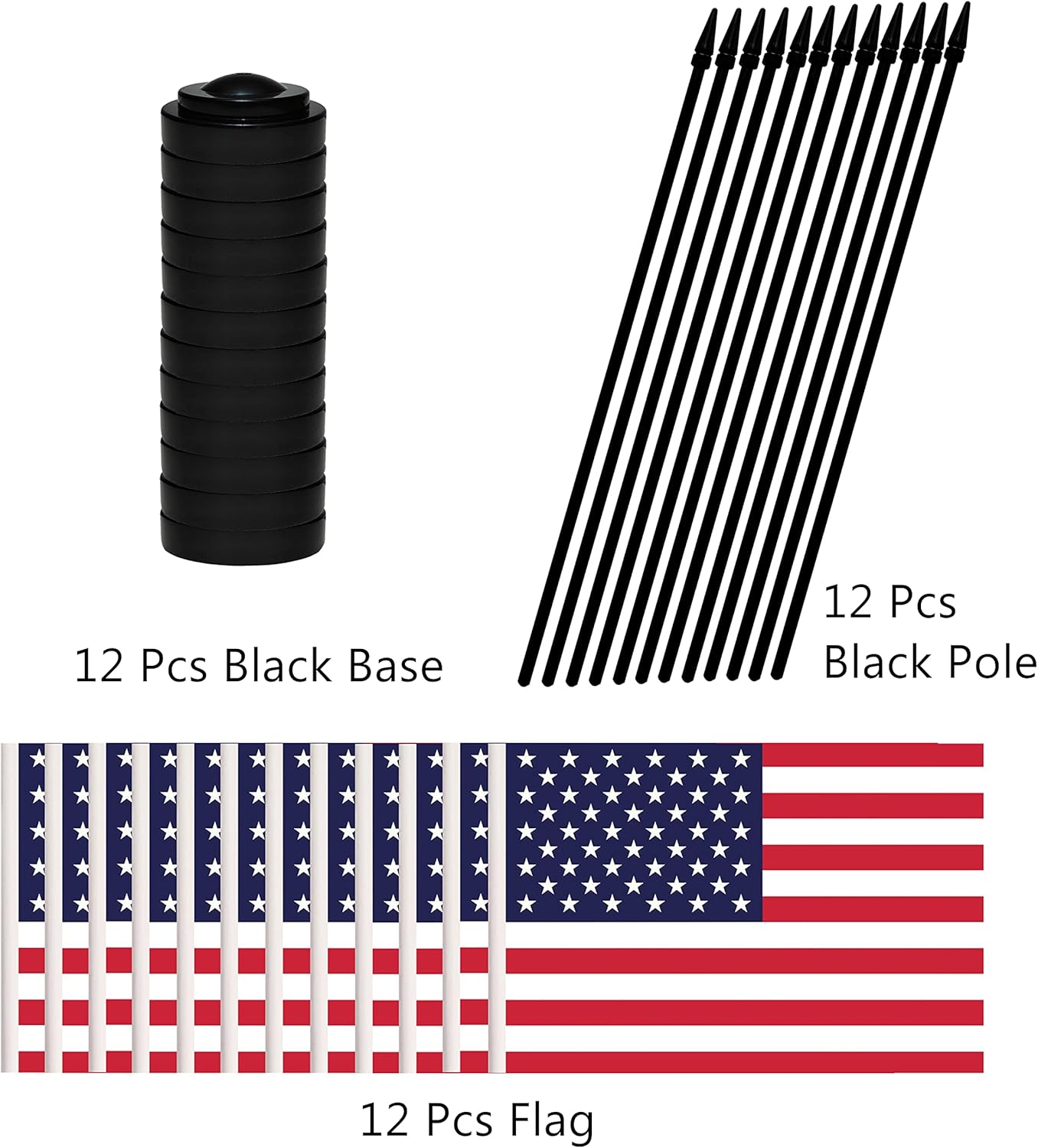 12 Pack USA Desk Flags Set, American US Small Mini Table Office Flags with 12" Solid Black Pole, 8.2 x 5.5 Inches, Home and Office Decoration, Festival Celebrations