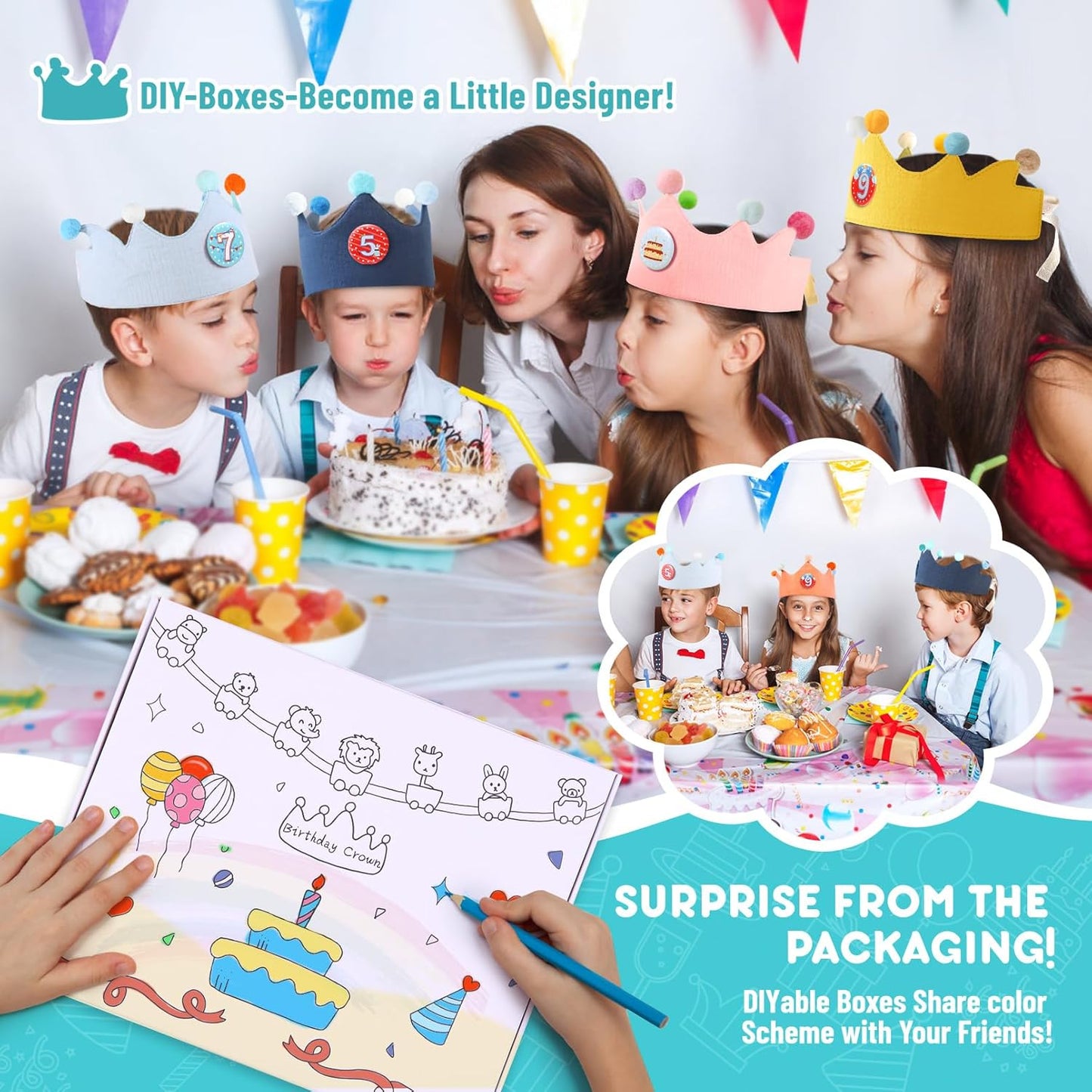 Reusable Birthday Crown with Numbers,Kids Birthday Hat Fabric Crown Pertain Kids Boy Toddler Girl Baby Bday Hats