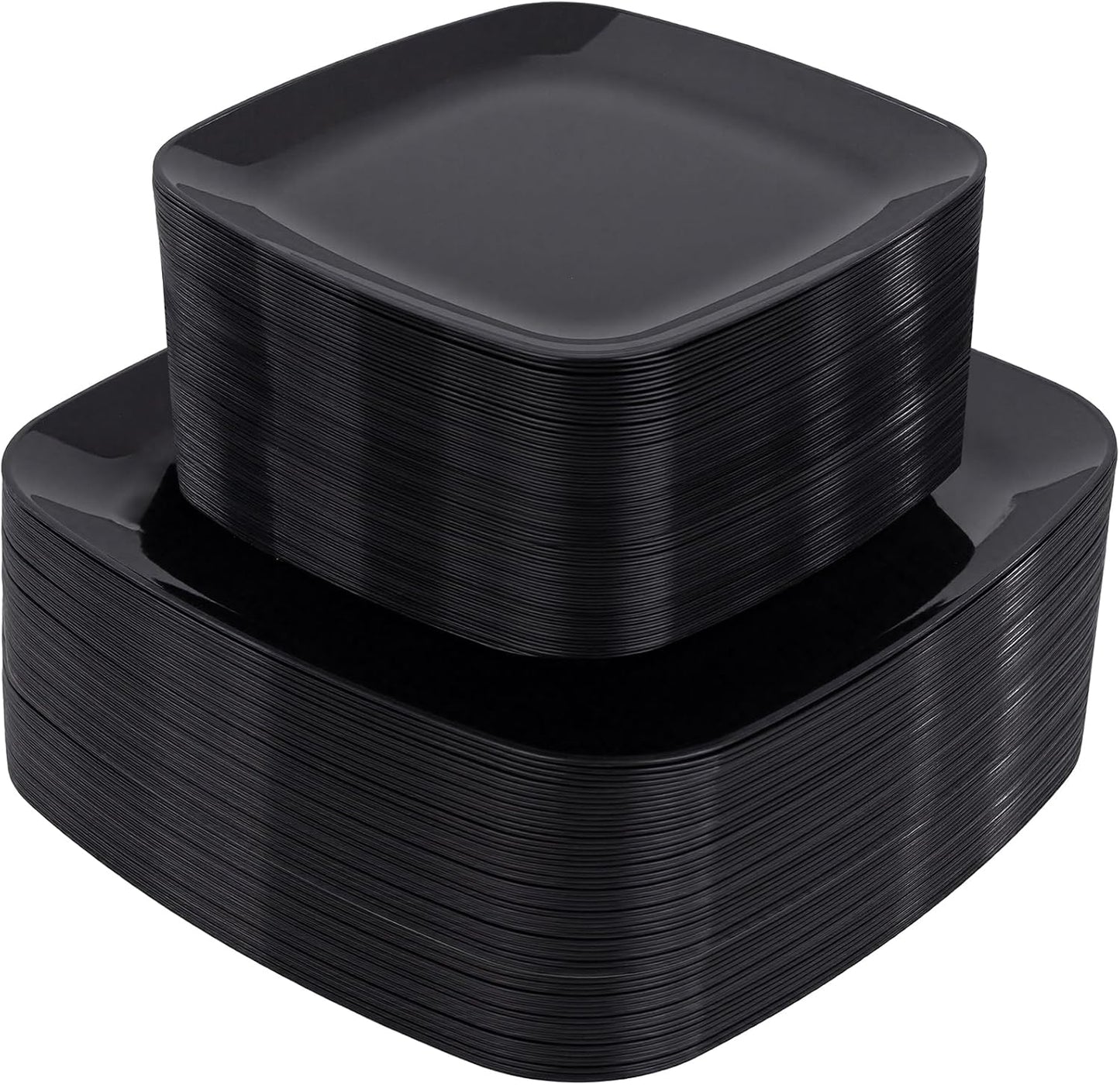 PULOTE 100 PCS Black Square Plastic Plates Disposable - Include 50 Each (10" Dinner & 7.25" Dessert) Plates - Ideal for Party & Halloween