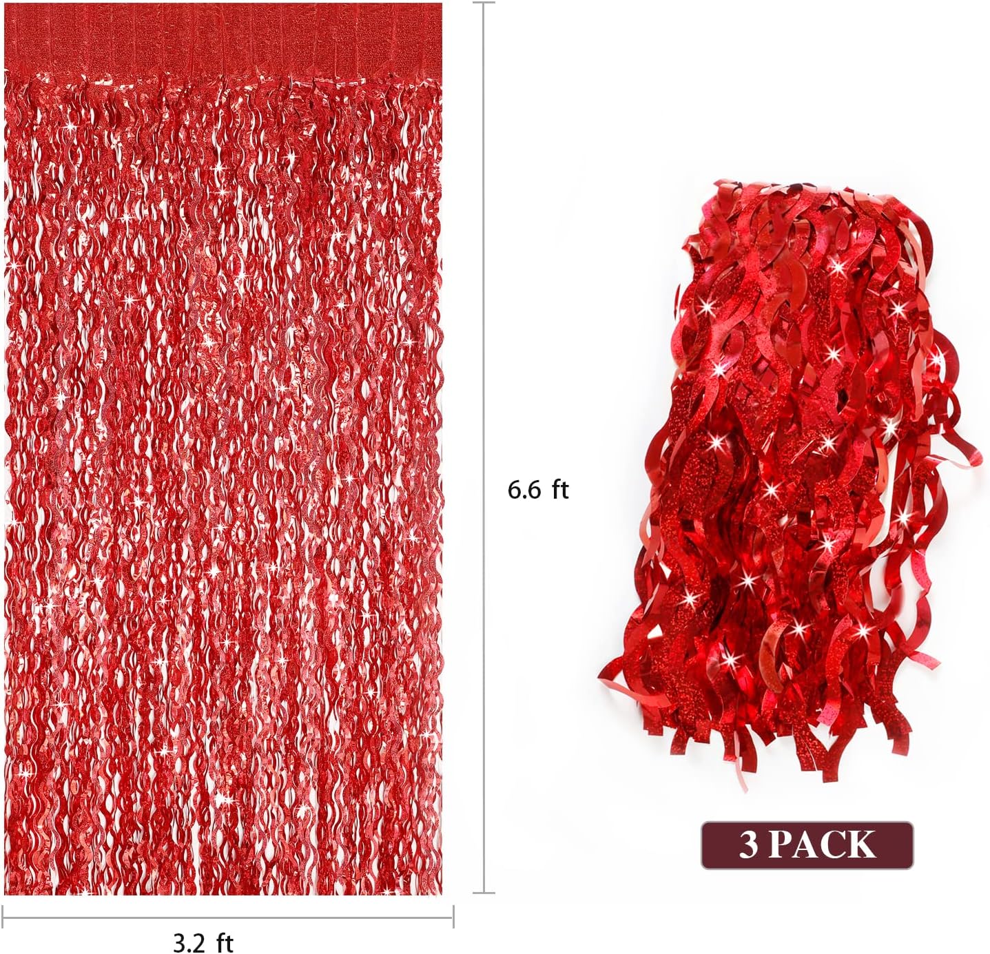 3 Pack Red Backdrop Curtain - CYLMFC 3.3 ft x 6.6 ft Foil Backdrop Curtain Streamers Birthday Decorations for Birthday Party Christmas Graduation Decor