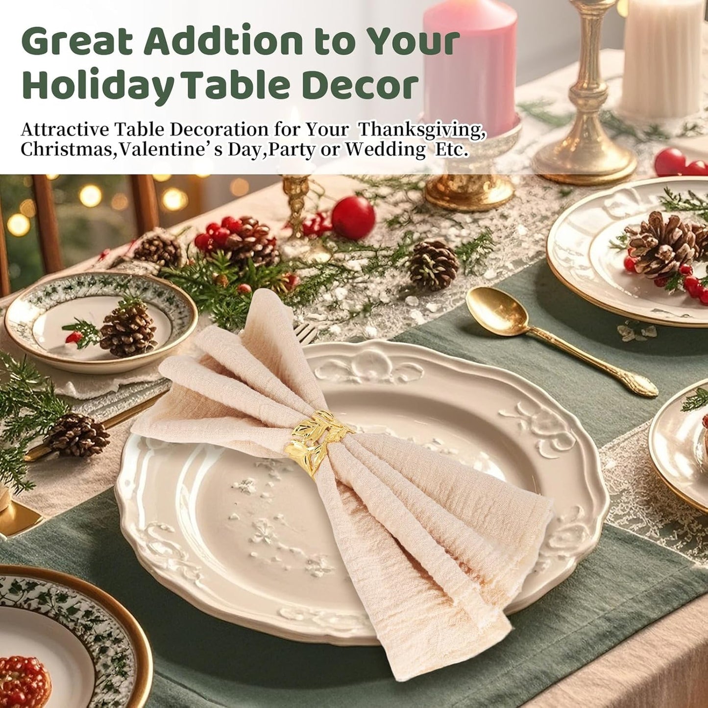 Gold Leaf Napkin Rings Set of 12, Mgrlfbl Golden Leaves Fall Napkins Rings Alloy Holders Bulk for Thanksgiving Weddings Christmas Table Setting Decor,Holiday Dinner,Birthday Party Decoration(Round 12)