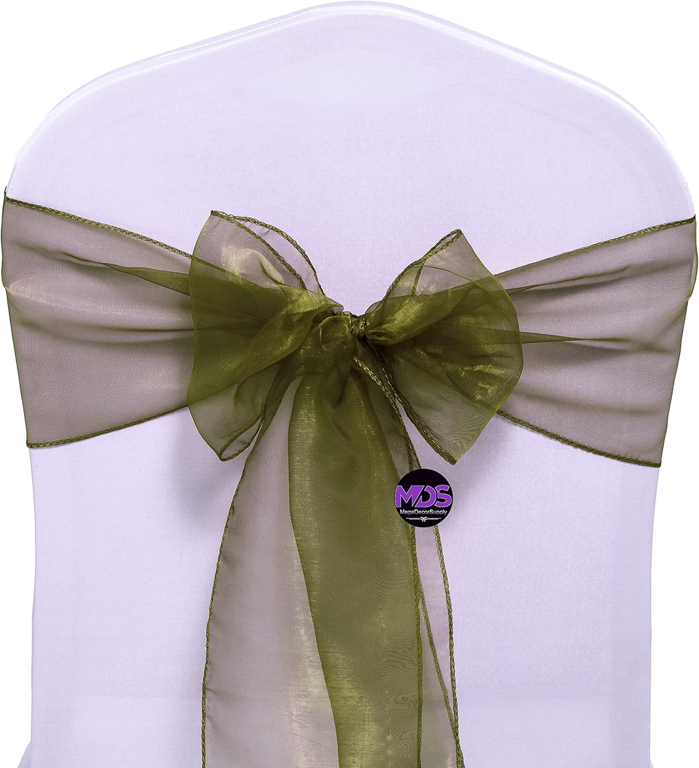 MDS Pack of 100 PCS Organza Chair Sashes Wider Dining Chair Bows Ribbon Tie Back for Wedding Party Birthday Bridal Shower Reception Event Banquet Home Chair Cover Decoration - Olive Green