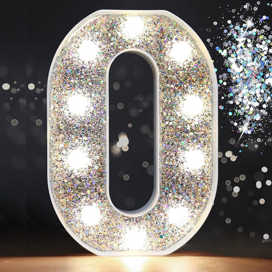 Pooqla Light Up Letters, LED Marquee Letters for Silver Birthday Decorations, Battery Powered Night Light Teenager Girl Room Decor, Gift for Girls Boys Wedding Bedroom Christmas Party Decor, Letter O