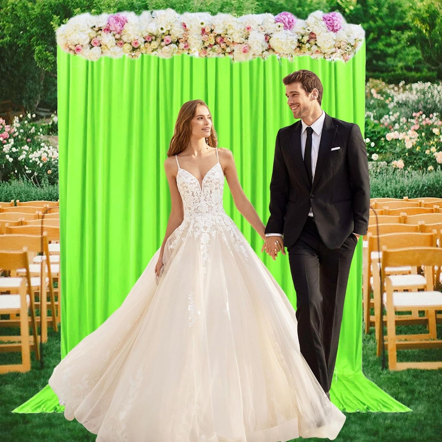 2 Panels Fruit Green Backdrop Curtain, 10 x 7 Feet Background Curtains for Parties, Weddings, Baby Showers, Bachelorette Halloween, Christmas Birthday Party Photoshoot Backdrop Curtains Decorations