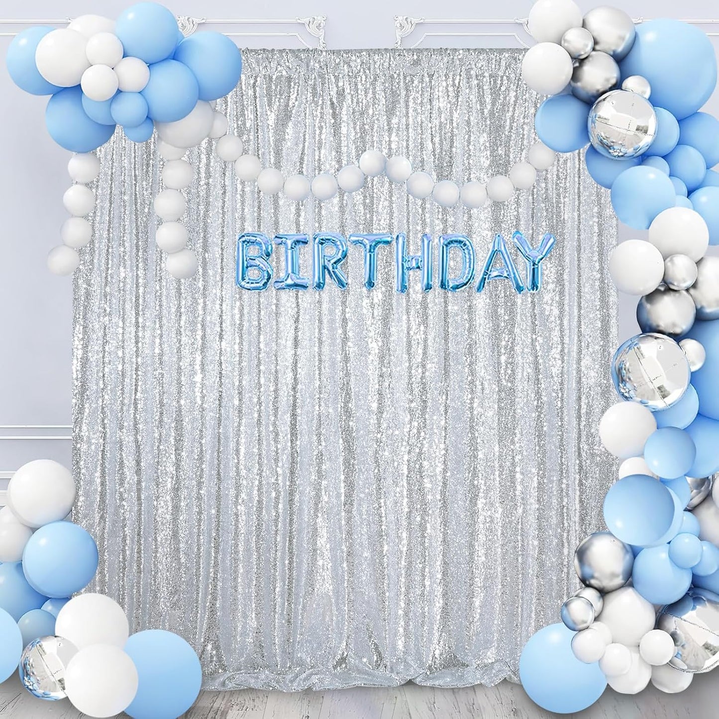 8ft x 8ft Silver Sequin Backdrop Curtain Glitter Photo Booth Backdrop for Wedding Birthday Baby Shower Event Decorations