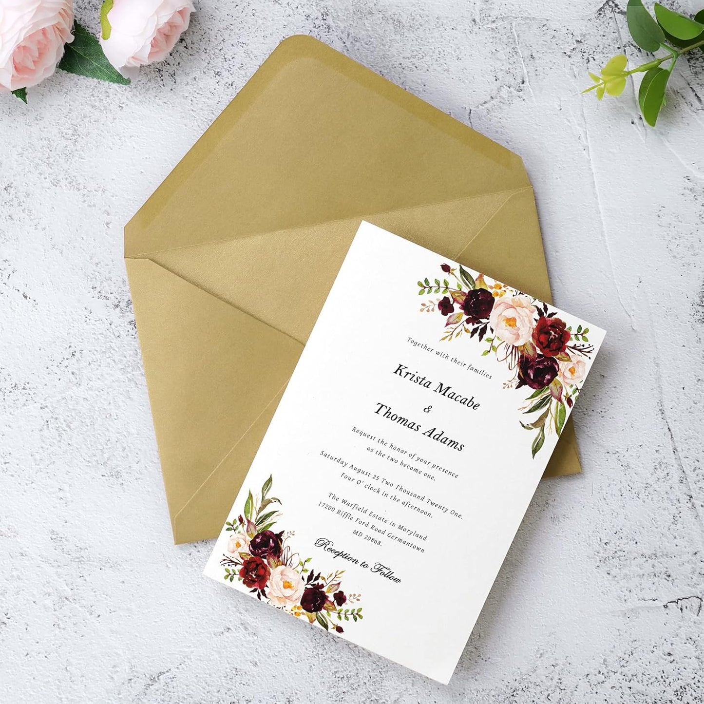 PONATIA 50 PACK A7 Envelopes, 5.25 x 7.5'' Dark Gold Shiny Envelopes For 5x7 Weddings Invitation Cards, Graduation Invite, Acrylic Invitations, Photos…