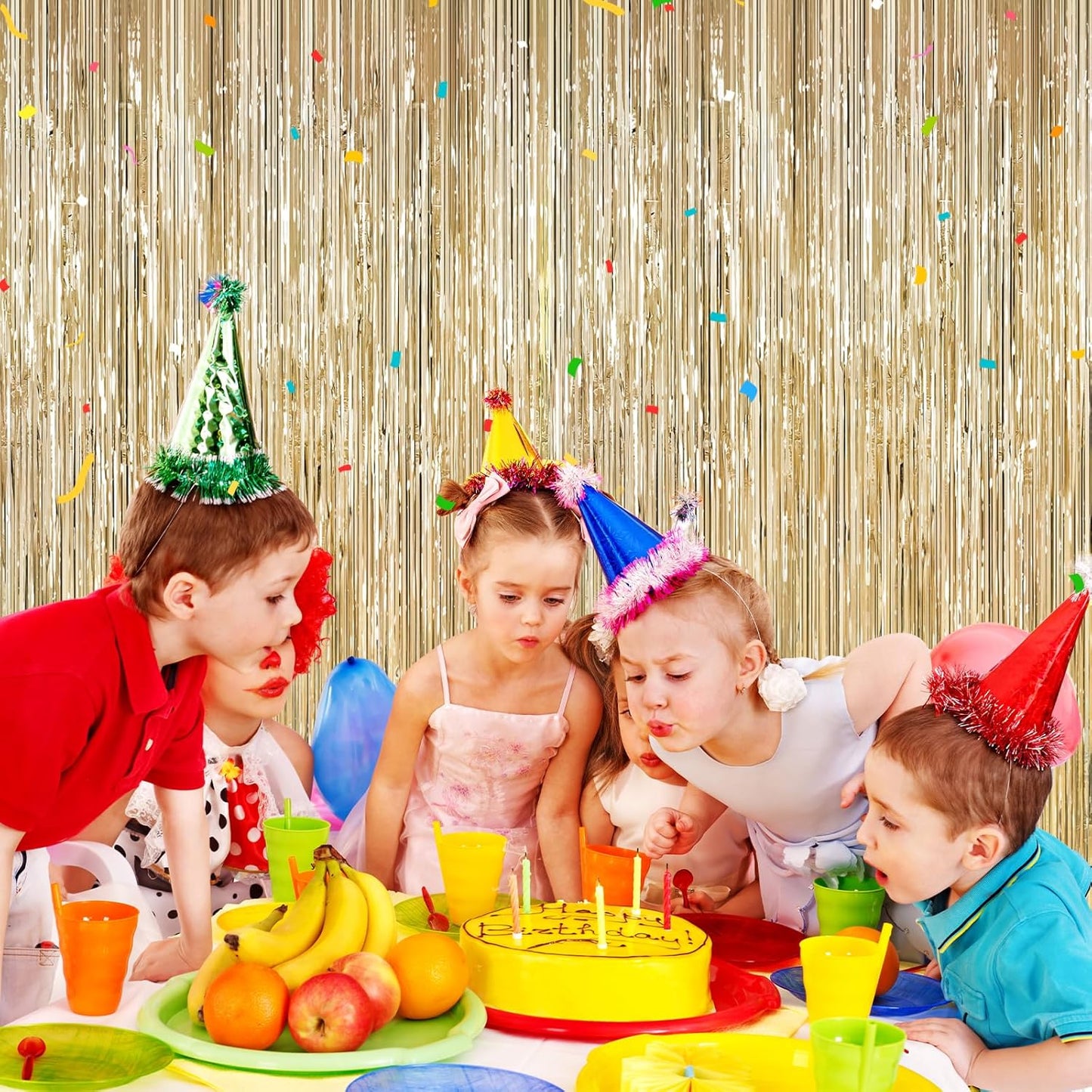 2Pack Champagne Gold Backdrop Birthday Decorations Foil Curtain Backdrop Gold Streamers Dance Party Decors Photo Booth Props for Bachelorette Decors Christmas Halloween New Years Eve Party Supplies