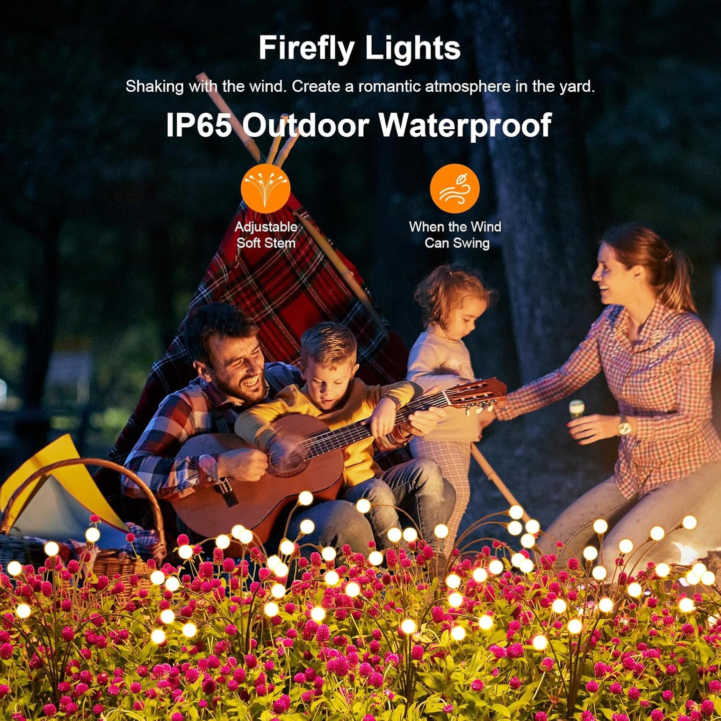 ASMAD Solar Garden Lights (2-Pack, 16 LEDs), Decorative Swaying Lights with Firefly Effect for Patio, Pathway & Outdoor Decor