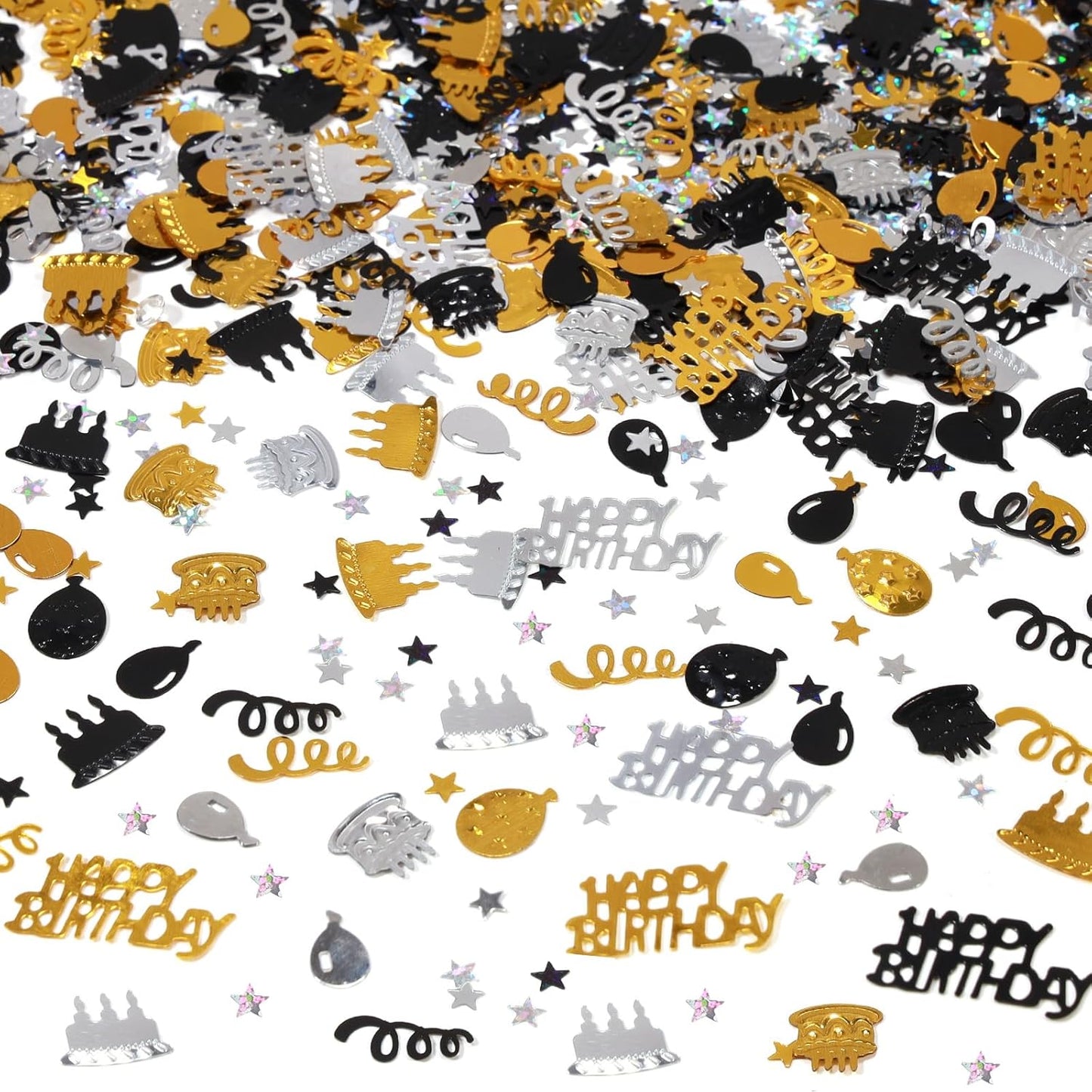 Gold and Black Happy Birthday Confetti, 3000 Pcs Birthday Cake Table Metallic Foil Confetti Party Table Decor for Party, Baby Shower, DIY Arts and Crafting