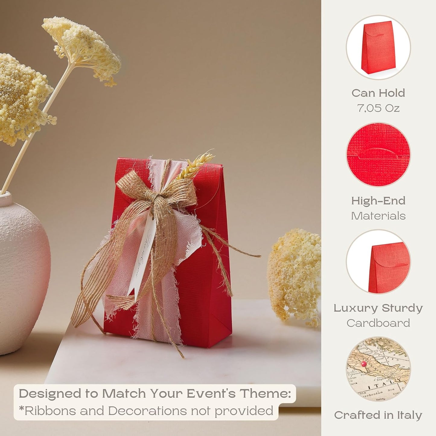 Boxes Craftory Pack of 20 Party Favor Boxes (3.54 x 1.77 x 5.11 inch) - Ideal for Christmas Gift, Graduation and Valentines Day - Red Silk