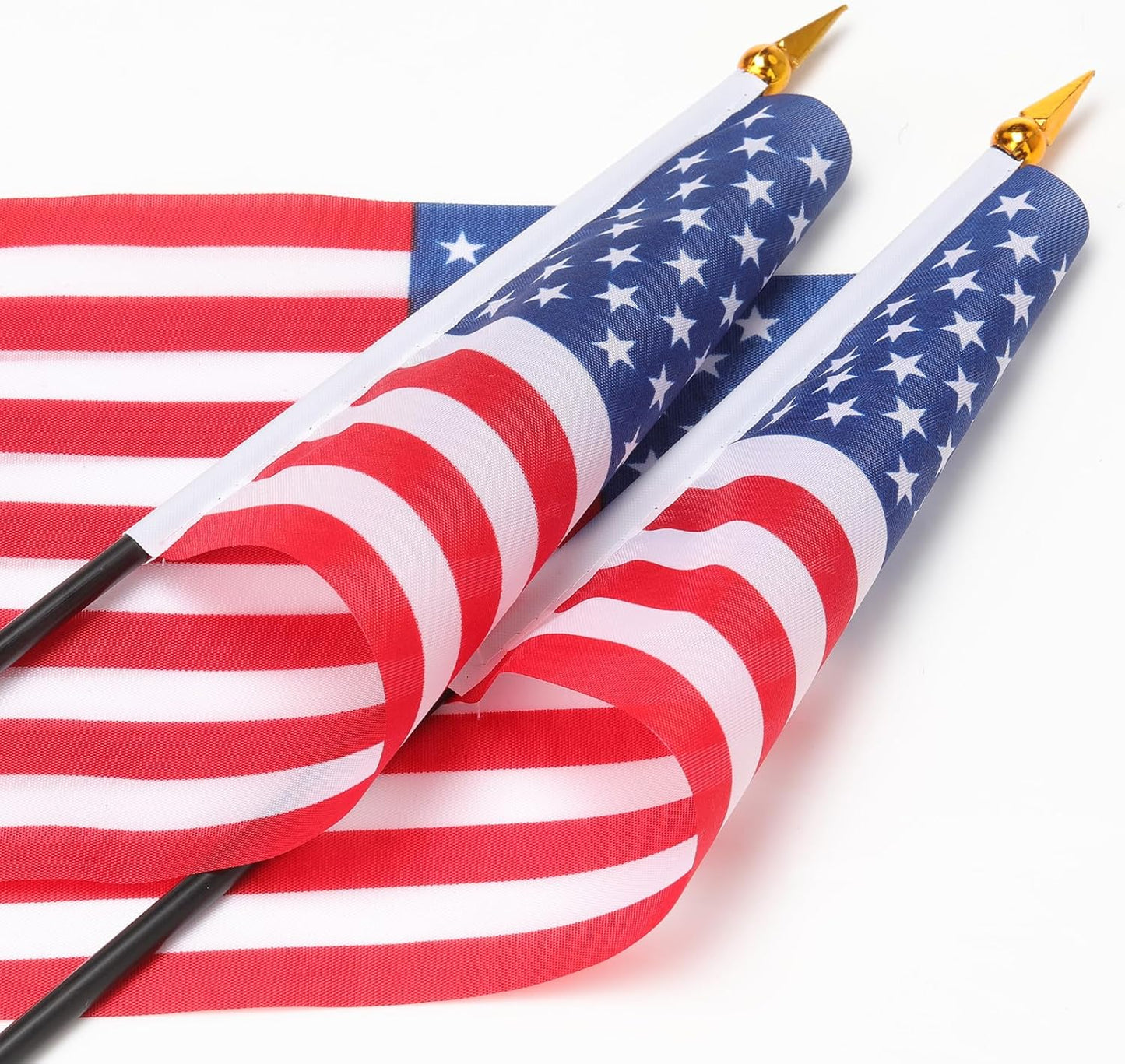 24 Pcs American Desk Flag Set Small USA Flags for Table with 13" Black Pole, Gold Base and Spear Top, American Flag for Home Office Party Festival Celebrations Decor