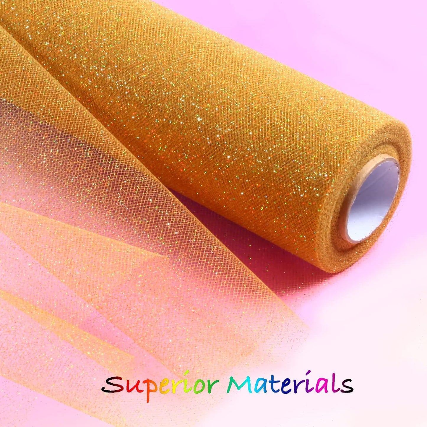 Sparkling Tulle Rolls, 15” by 30 Yards (90FT) Glitter Tulle Spool Ribbon Fabric for Wedding Birthday Bridal Shower Tutu Skirt Party Gift Wrapping (Gold)