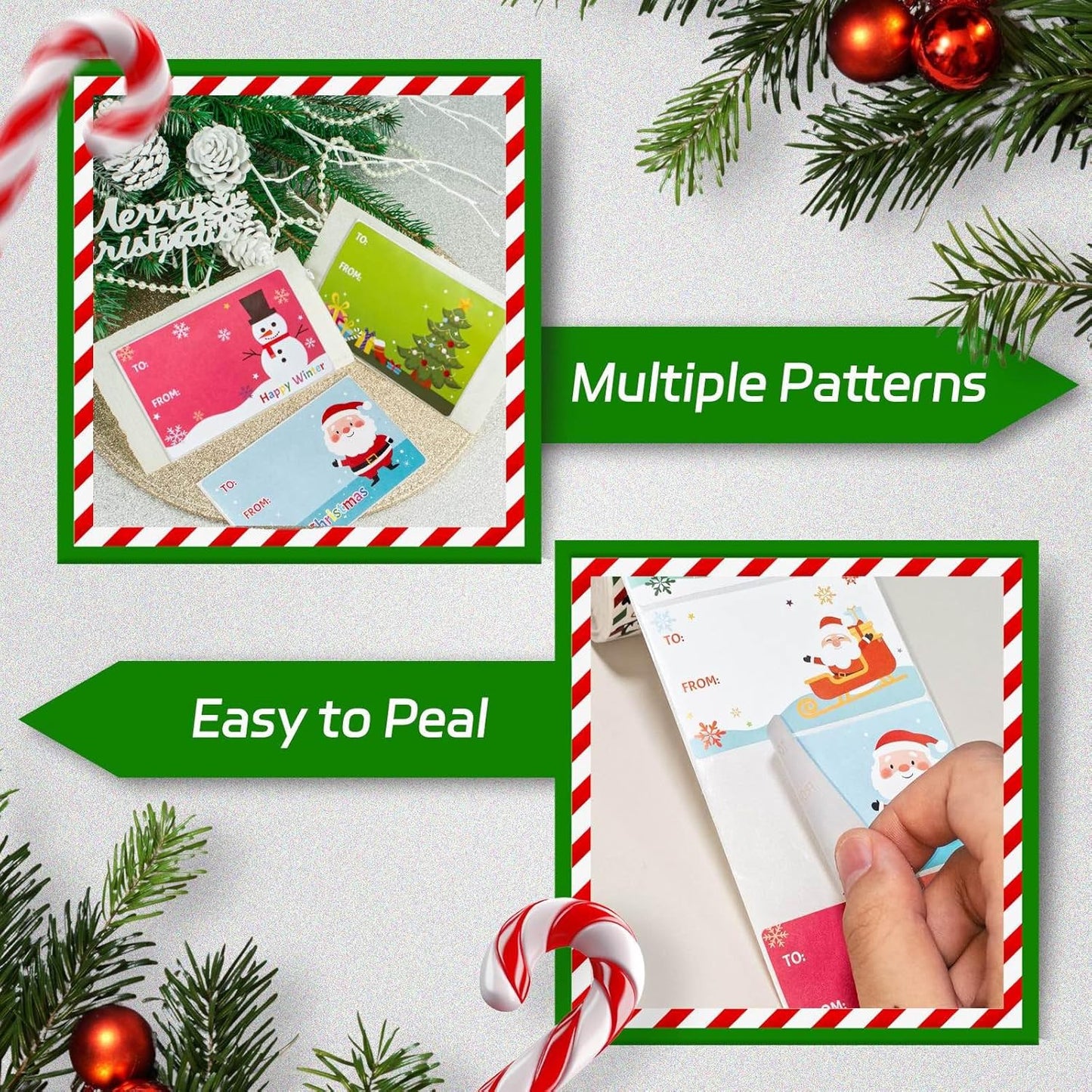 500 PCS Christmas Gift Tags, Self Adhesive Santa Claus Stickers, Festive Holiday Name Labels for Wrapping Paper Presents Decor, 8 Designs