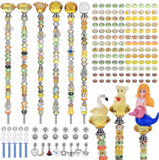 158 Pcs DIY Fairy Wand Garden Stakes Kit,Multiple Color Scheme European Beads Crystal Diamond Tops and 12 or 10 Inch Threaded Rods,Stainless Steel Stakes with Diamond Toppe (Lenmon)