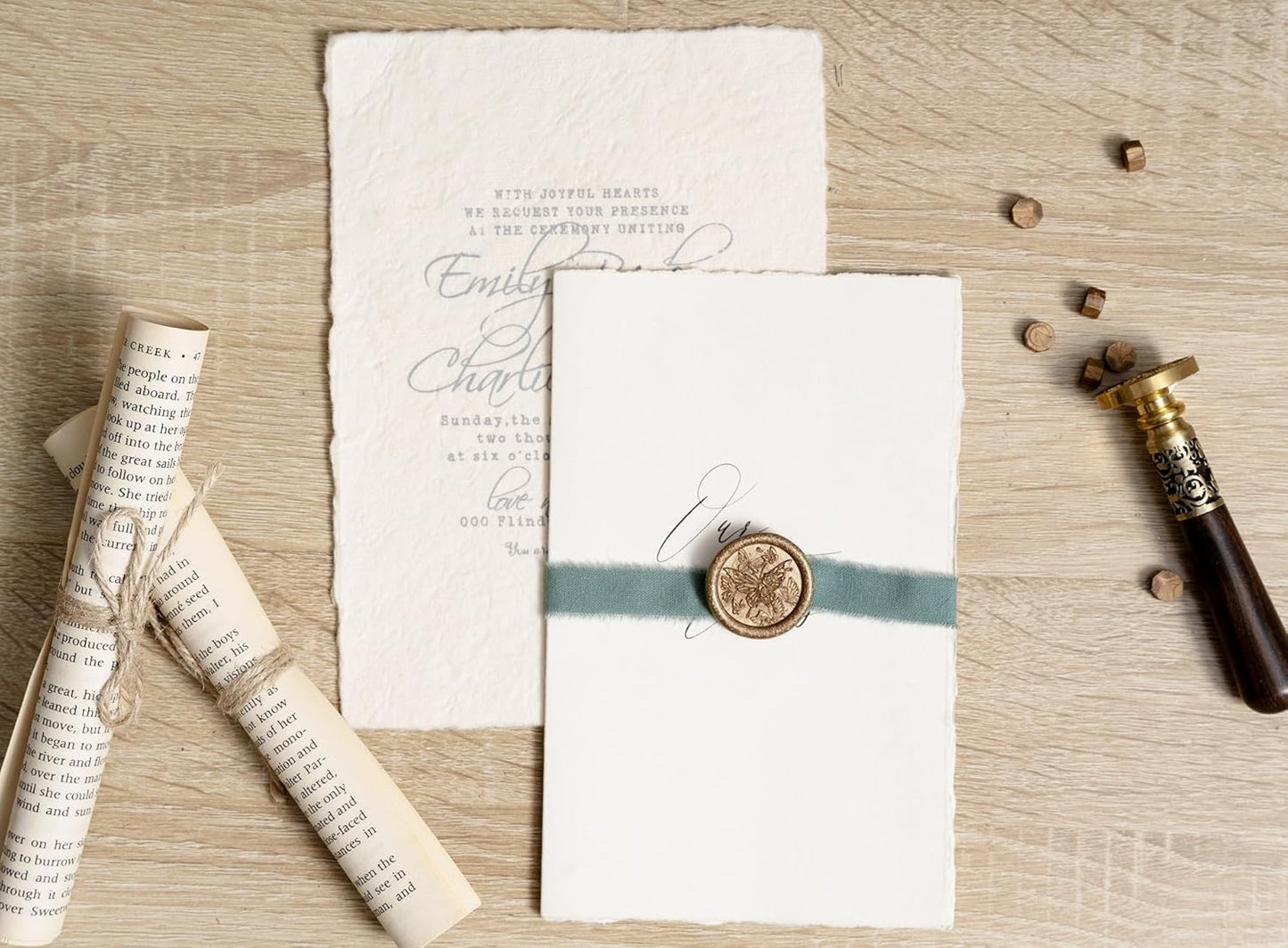 Christmas Ribbon Set 5/8" x 21 Yards with Frayed Fringe Fabric Cotton Ribbons for Gift Wrapping Wedding Invitations Flower Bouquet Baby Shower