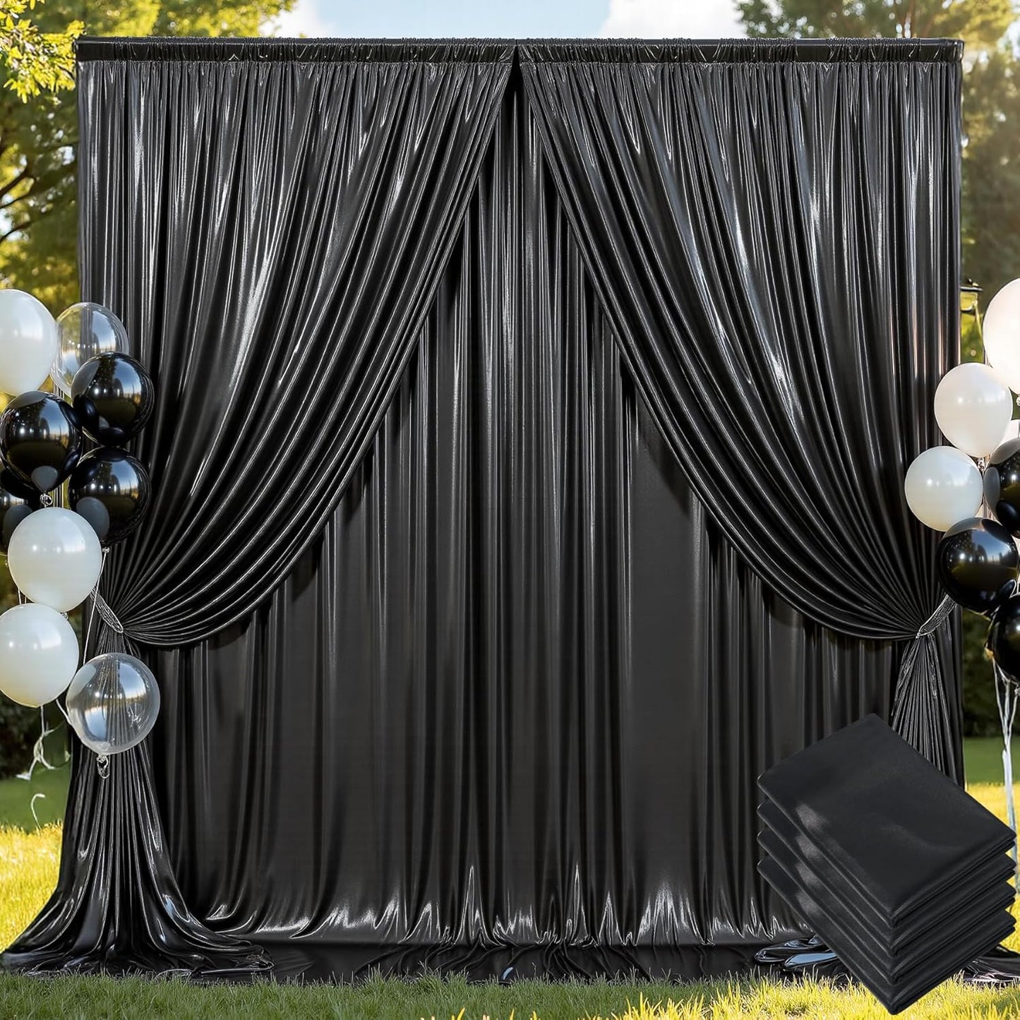 20x10 ft Wrinkle Free Black Sequin Backdrop Curtain for Parties,Thick Not Fall Glitter Wedding Drapes Backdrop,4 Panels 5x10ft Shimmer Photo Wall Back Drop Cloth for Birthday Photography Background
