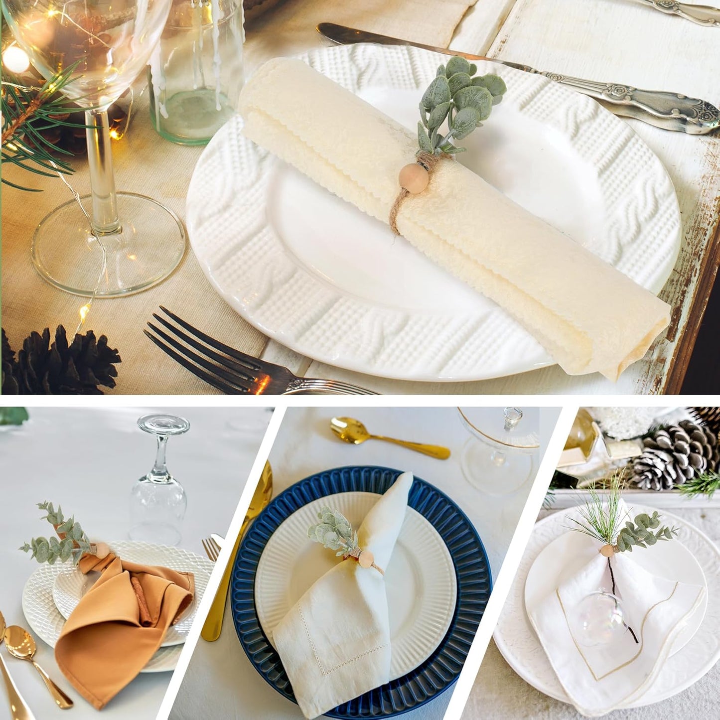 Defined Deco Napkin Rings Set of 12, Rustic Farmhouse, Boho Green Leaf Napkin Rings for Spring Summer, Thanksgiving Christmas,