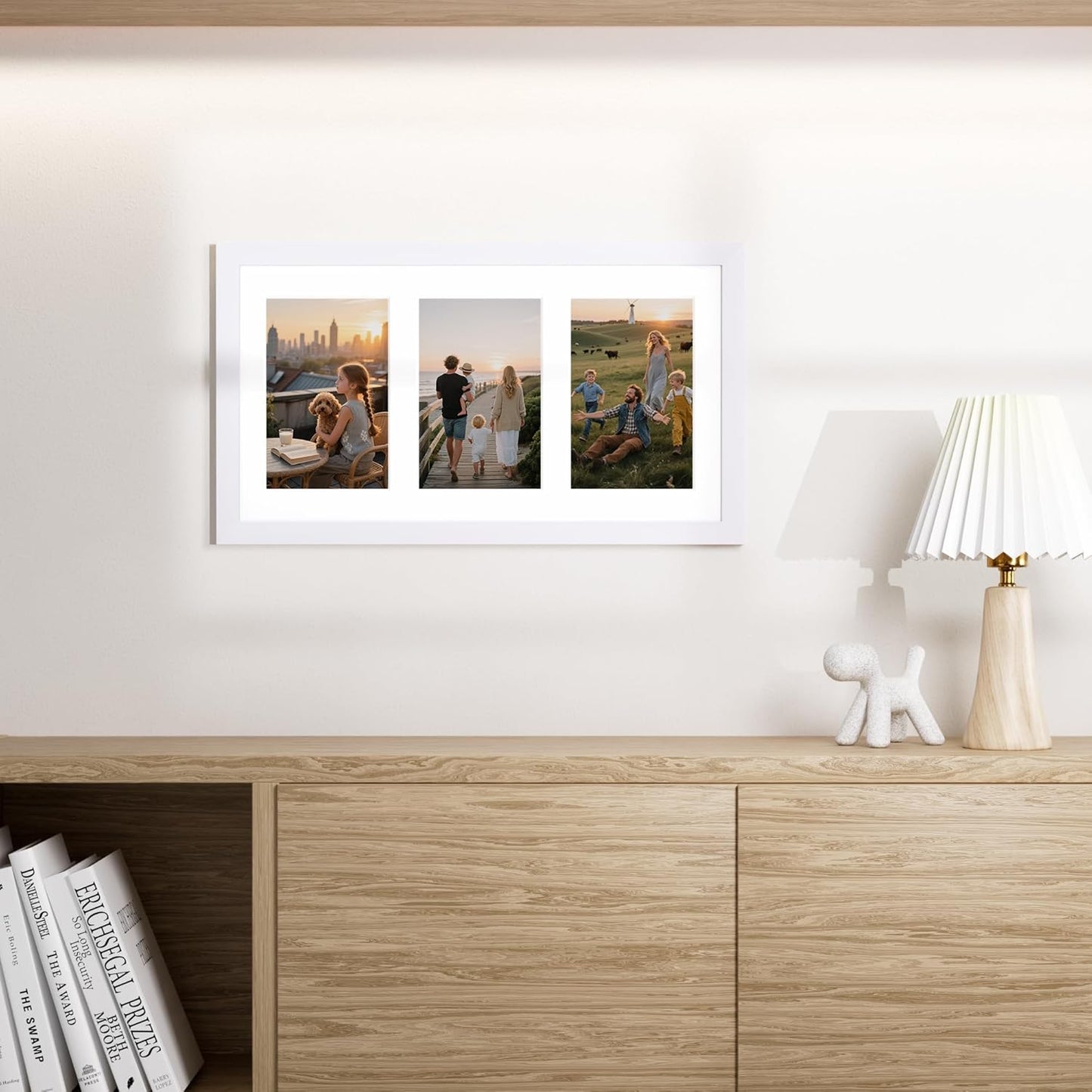 Vittanly 8x14 Picture Frames Collage, Displays 3Pcs 4x6 Pictures with Mat, Collage Picture Frame for Horizontal or Vertical Display, White, 1 Pack