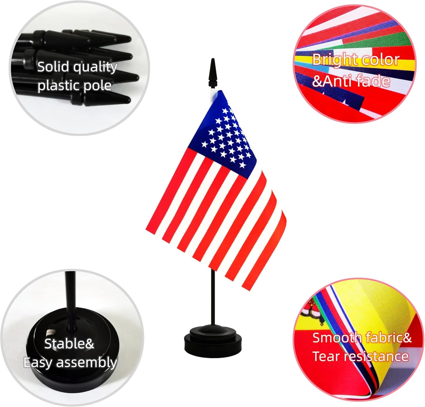 2 Pack America USA Desk Flag, American Table Office Flag with Solid Pole and Stand Base, International Country Flag, 4th of July, Classroom Meeting Desktop Decoration (USA)