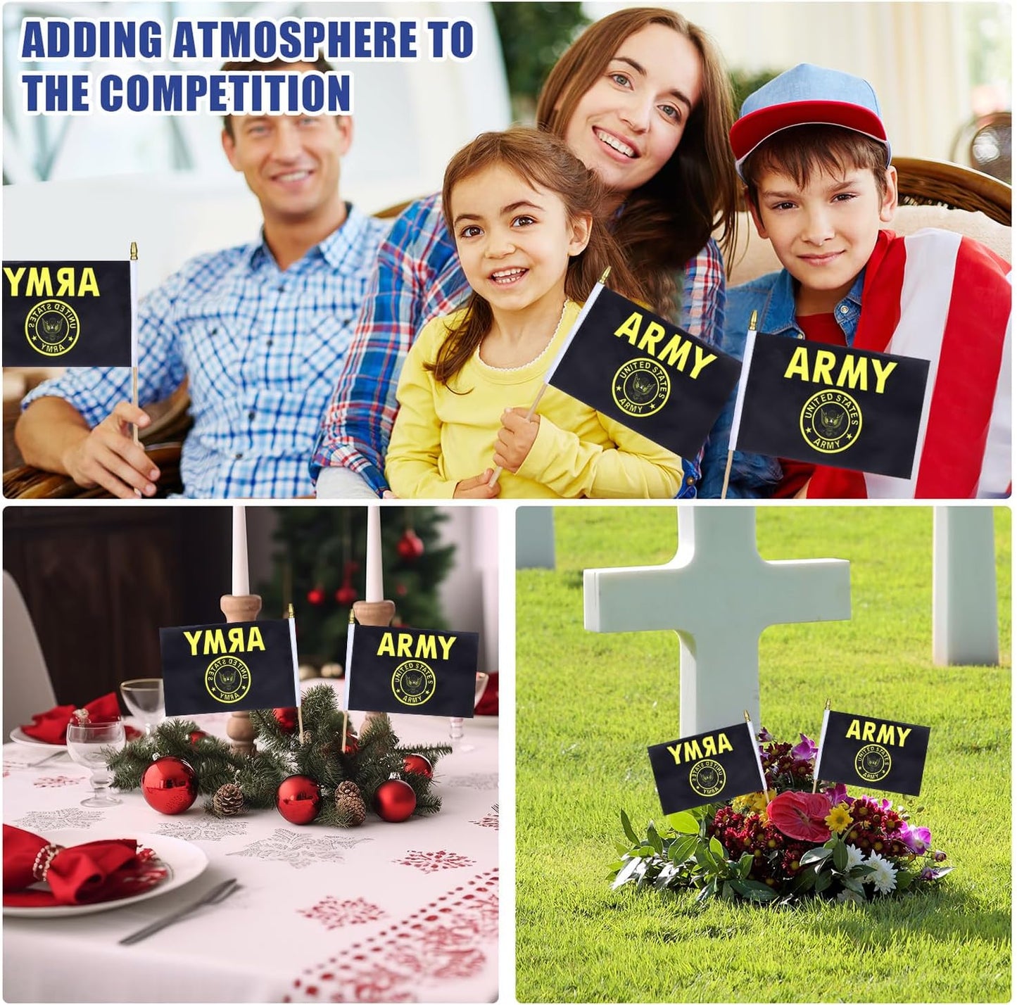 12Pcs Small USA Gold Crest Flags on Wooden Stick Mini Military Flag Hand Held Flag Decorations,5x8 Inch