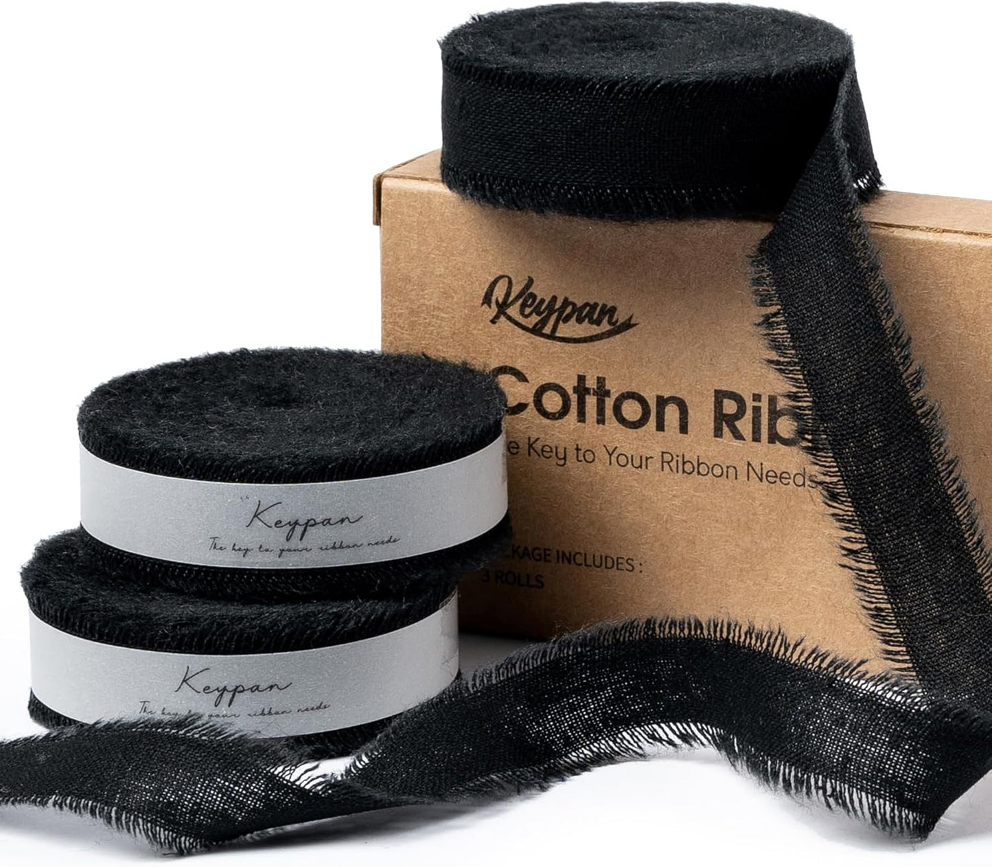 Black Ribbon 5/8" x 21 Yards with Frayed Fringe Fabric Cotton Ribbons for Gift Wrapping Wedding Invitations Flower Bouquet Baby Shower