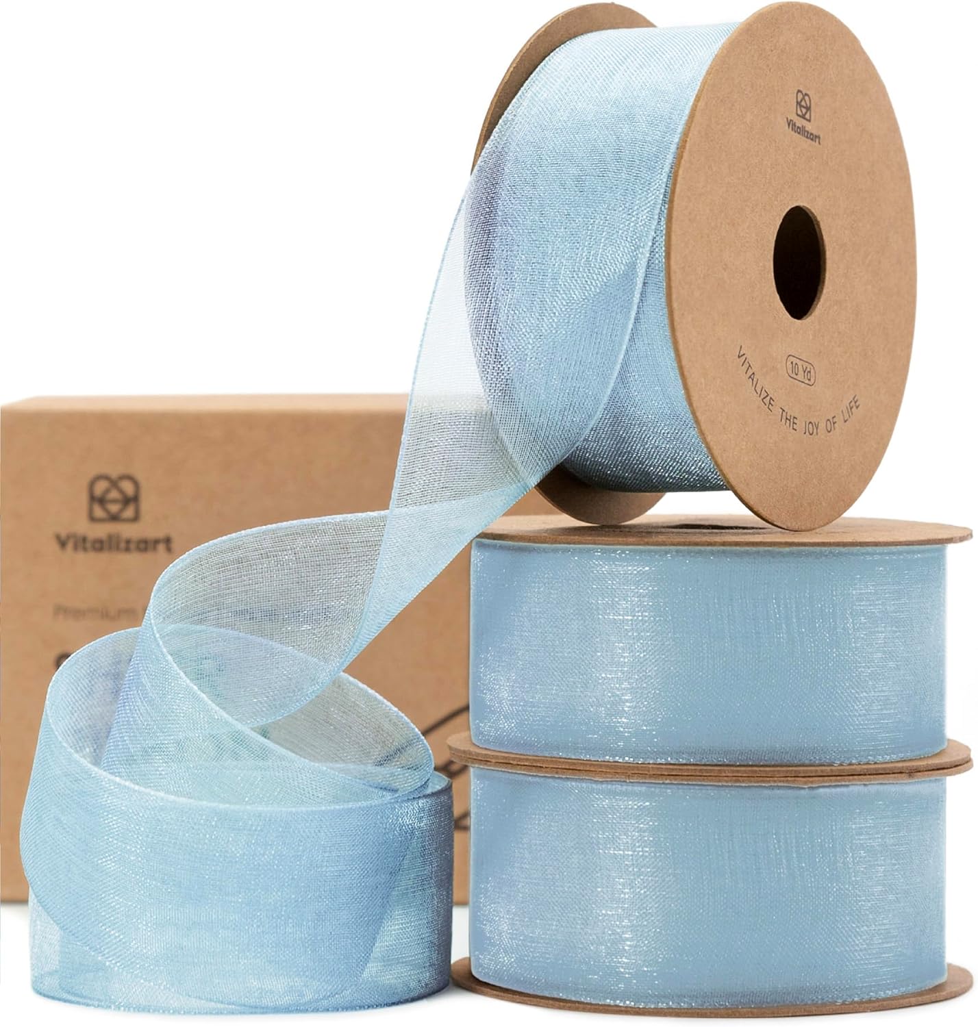 Vitalizart Dusty Blue Ribbon Organza Sheer Ribbon 1 inch x 30Yd Handmade Fabric Ribbons for Gift Wrapping Christmas Tree Crafts Bows Wedding Invitations Wreaths Wrap