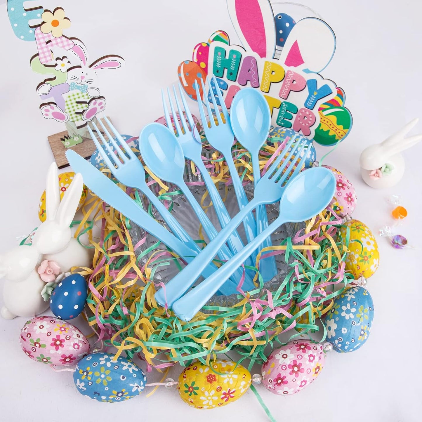 WDF 160 Piece Blue Plastic Silverware - Heavy Duty Blue Silverware Includes 80 Forks, 40 Spoons, 40 Knives, Disposable Plastic Utensils Perfect for Wedding, Graduation, Party