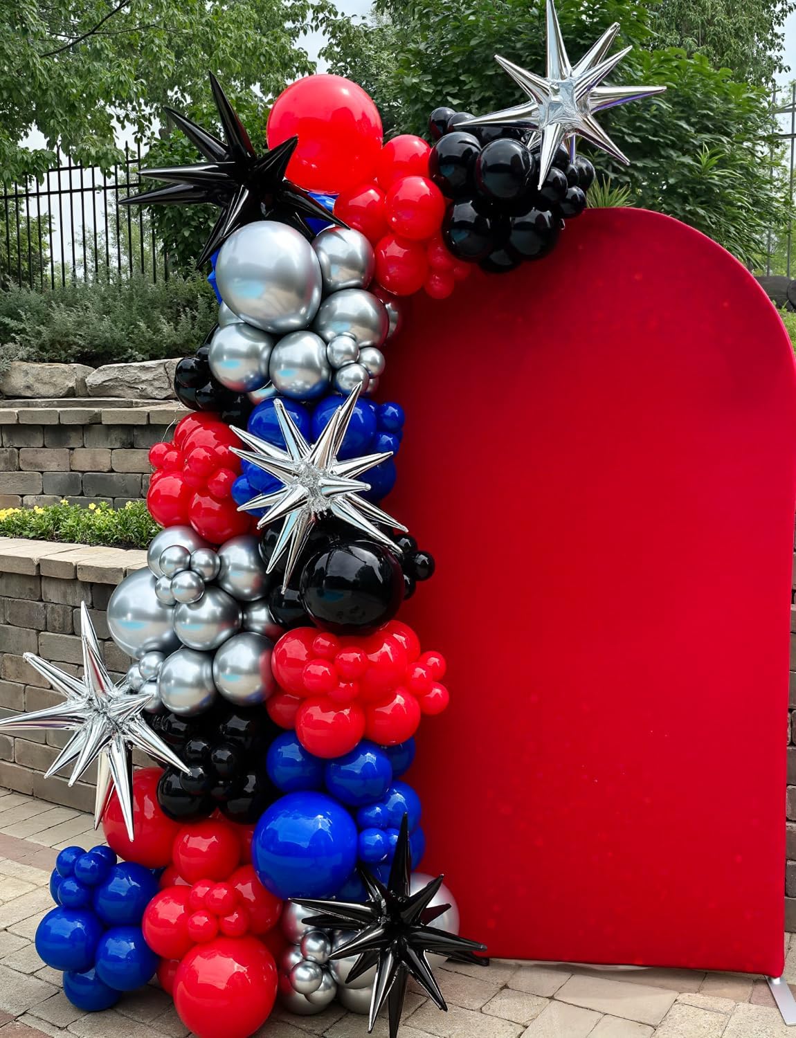 Black Red and Blue Balloons - 12 Inch Red Black Balloons Royal Blue Latex Balloon Glitter Metallic Silver Confetti Balloon for Man Boys Birthday Baby Shower Spider Theme Party Decoration, 50Pcs