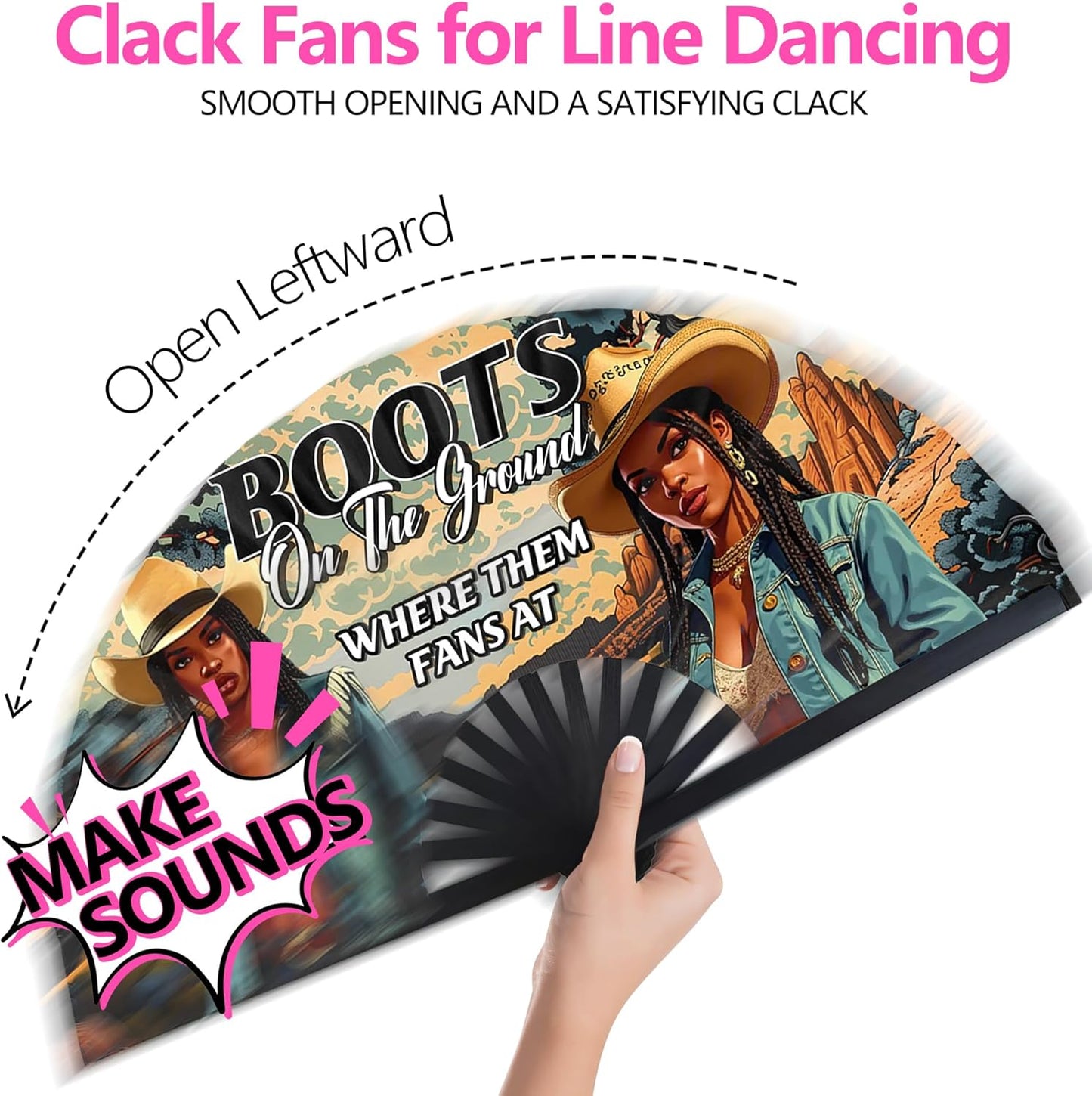 Boots On The Ground Hand Fan,Where Them Fans At Folding Fans,Clapping Clacking Fans For Line Dancing Unique Oriainal Pattern for Party Props Perfect Gifts for Line Dance Lover (Style 8)