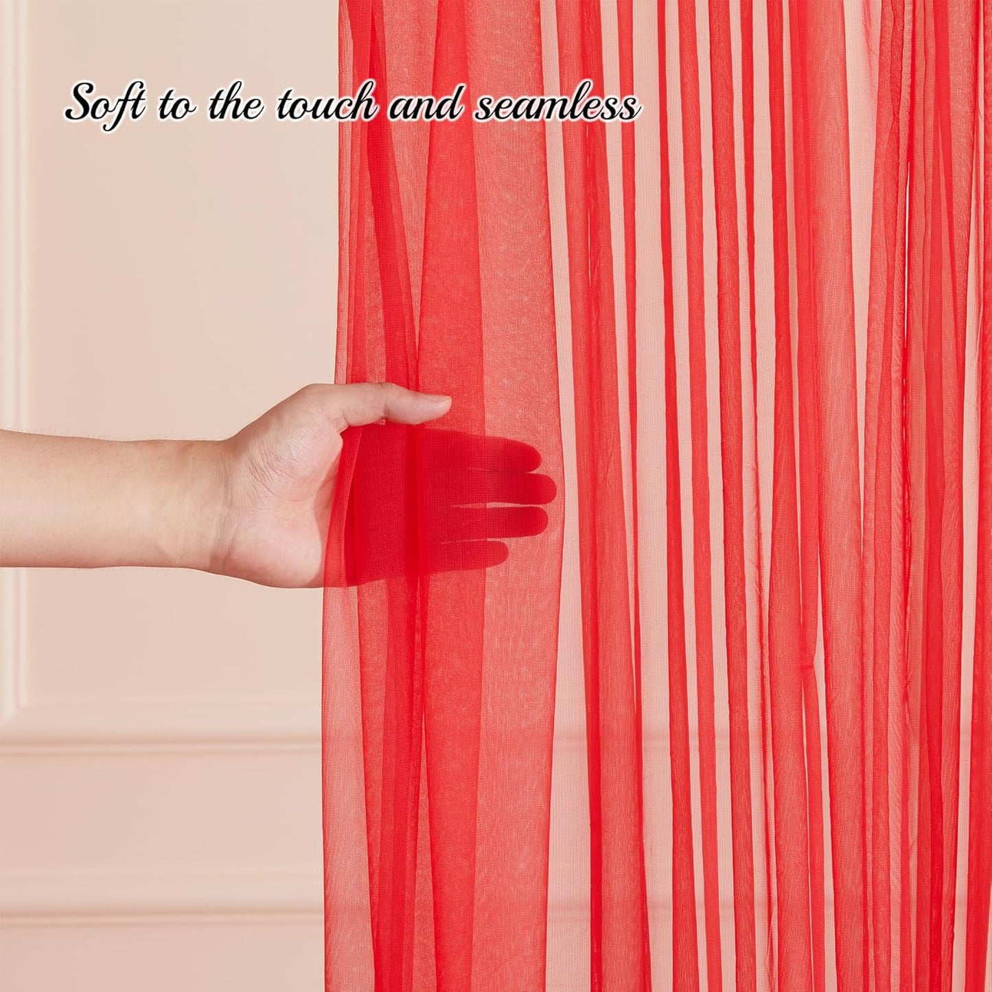 30×10ft Red Tulle Backdrop Curtain with Lights String for Parties, Sheer Photo Backdrop Curtains for Wedding Party Photography Background