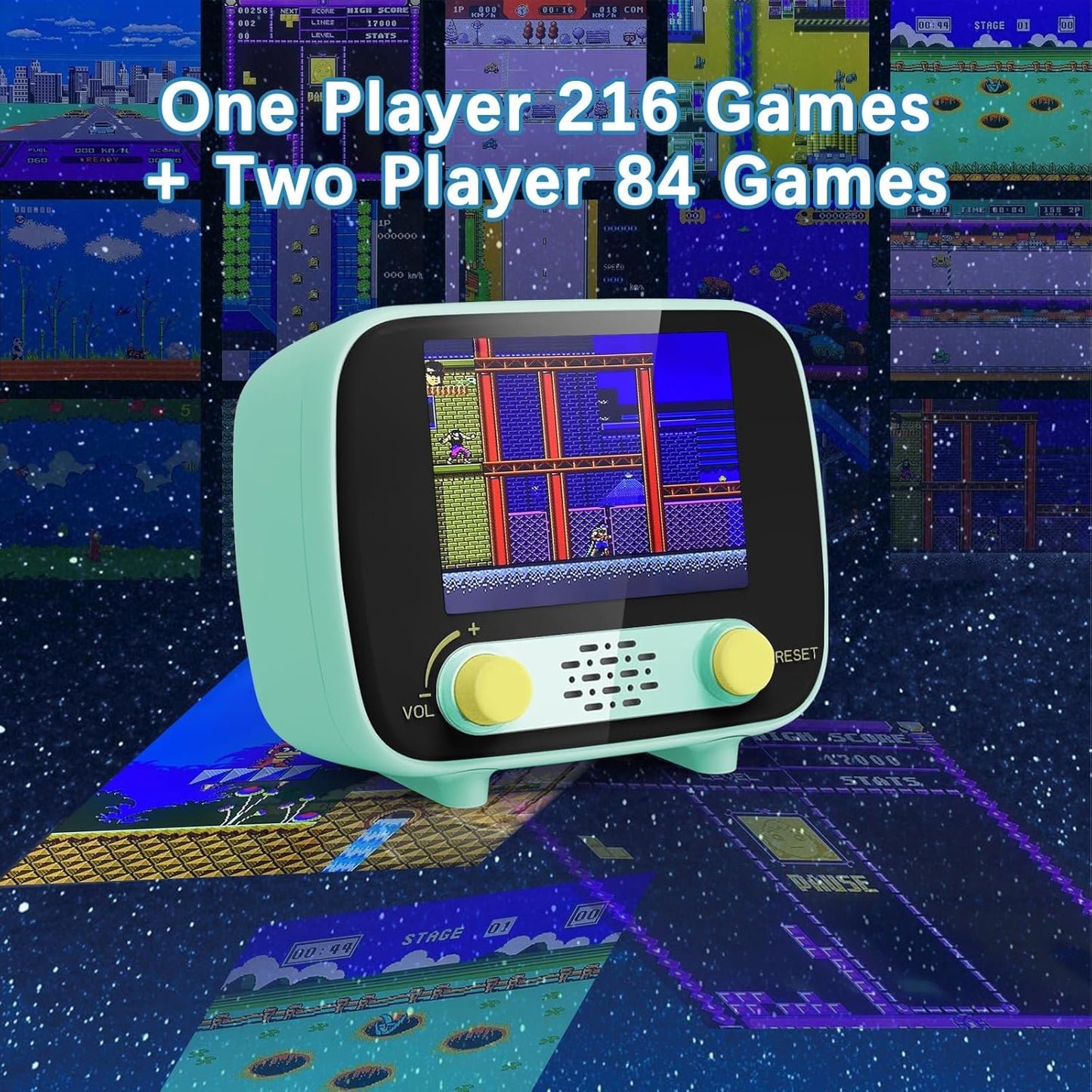 Mini Arcade Machine, Retro Gaming Console, Handheld Game Console, 2.8 Inches, (One Player 216 Classic Games, Two Player 84 Classic Games), Supports for 2 Handheld Controller & AV Output TV