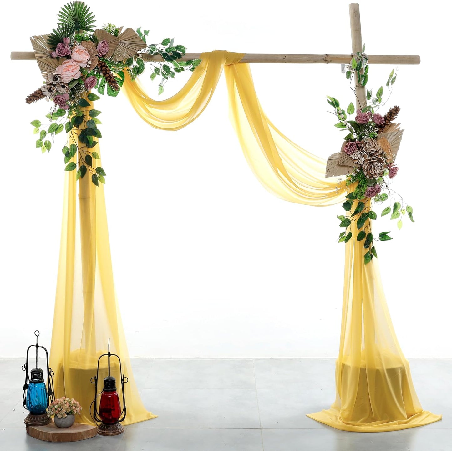 VDS Pack of 1 Panel (30 Inch X 50 Feet) Wedding Arch Draping Fabric Sheer Chiffon Fabric Drapery for Wedding Ceremony Reception Swag Backdrop Canopy Chuppah ARBO Altars Decoration (Gold)