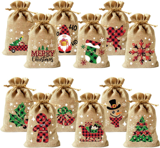 CCINEE 36pcs Christmas Drawstring Goody Candy Gift Bags, 4x6 Inch with Double Jute Drawstrings for Xmas Party Favors