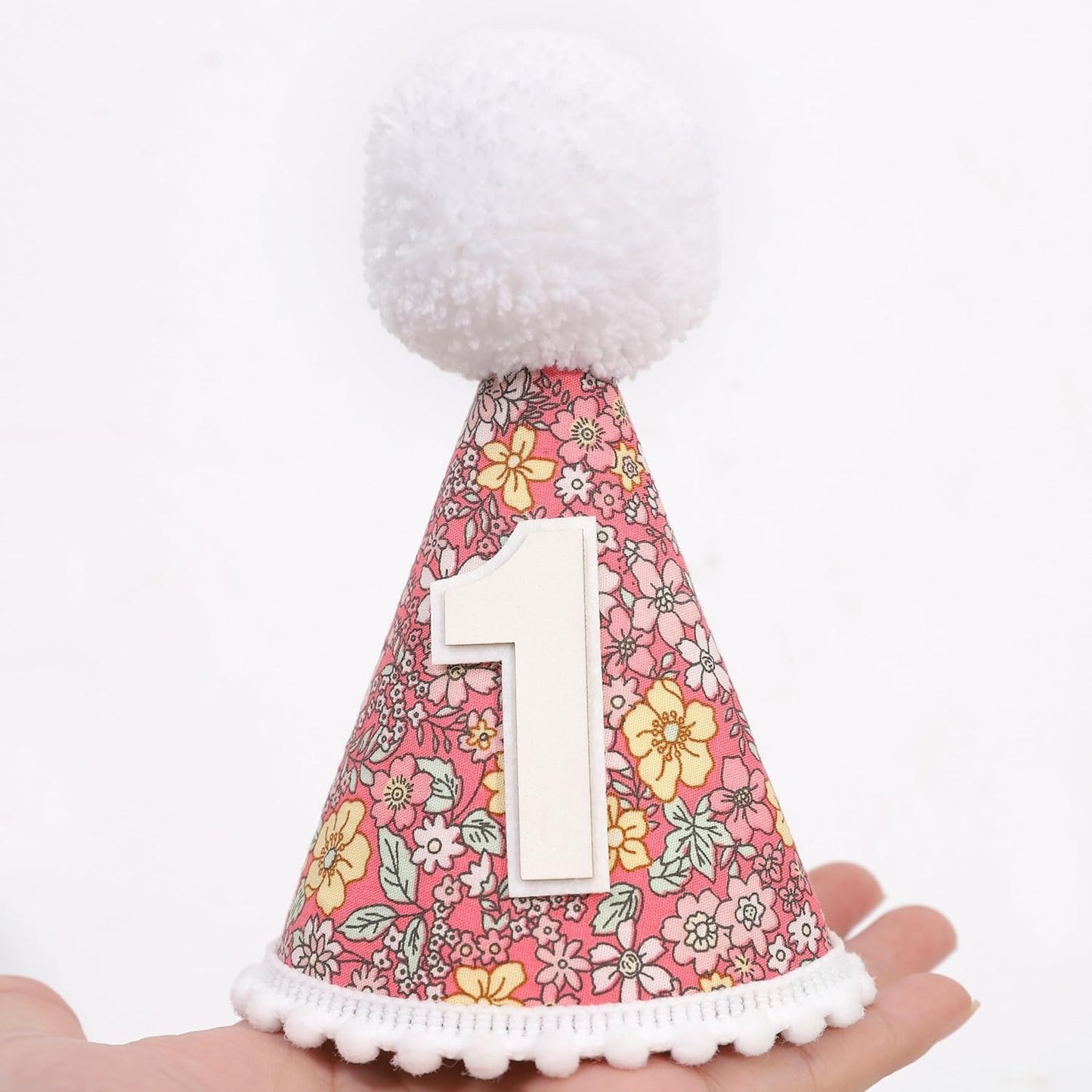 WAUAO Floral 1st Birthday Hat - Colorful Flower Cone Hat for Girls & Boys, First Birthday Crown, Party Photo Prop