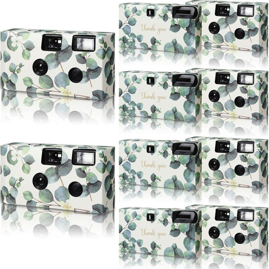Kanayu 8 Pack Bulk Disposable Camera for Wedding, 35mm Single Use It with Flash Disposable Cameras One Time Photo Tool for Wedding Anniversary Travel Camp Party Supplies(Eucalyptus Leaves)