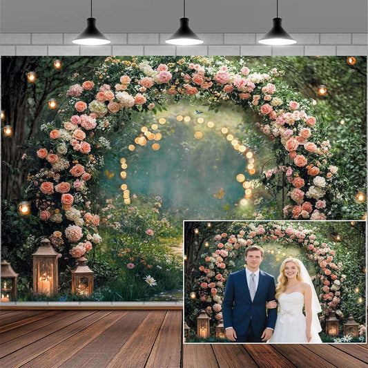7x5ft Enchanted Forest Wedding Photography Backdrop Wonderland Roses Fairy Tale Backdrop Pink Flower Birthday Newborn Baby Shower Wedding Bridal Party Banner Photo Booth Props Anniversary Background