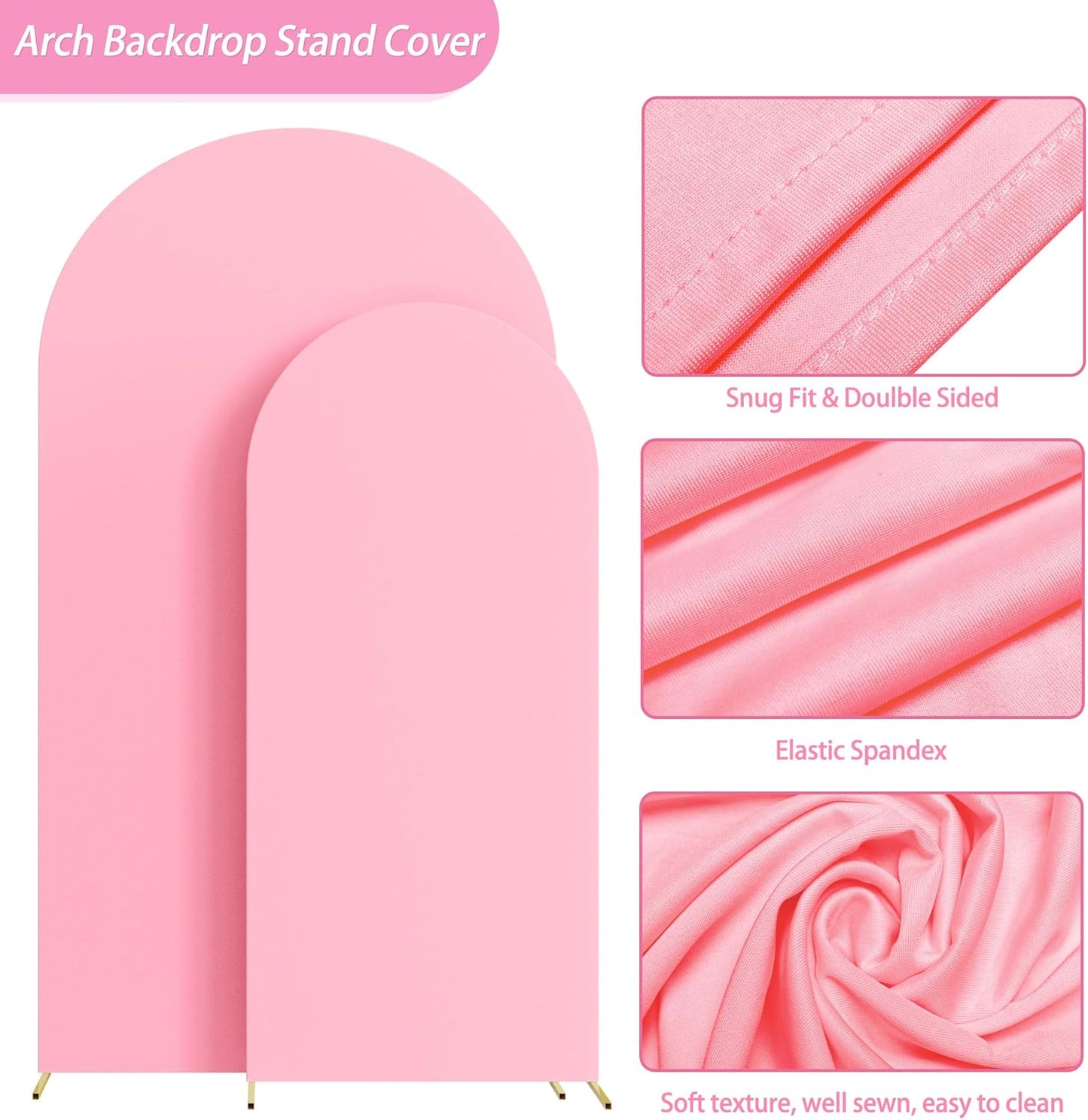 Fomcet Set of 2 Wedding Arch Covers 6FT, 7.2FT Pink Arch Backdrop Cover 2-Sided Fitted Round Top Spandex Fabric for Birthday Party Baby Shower Wedding Arch Stand Decoration
