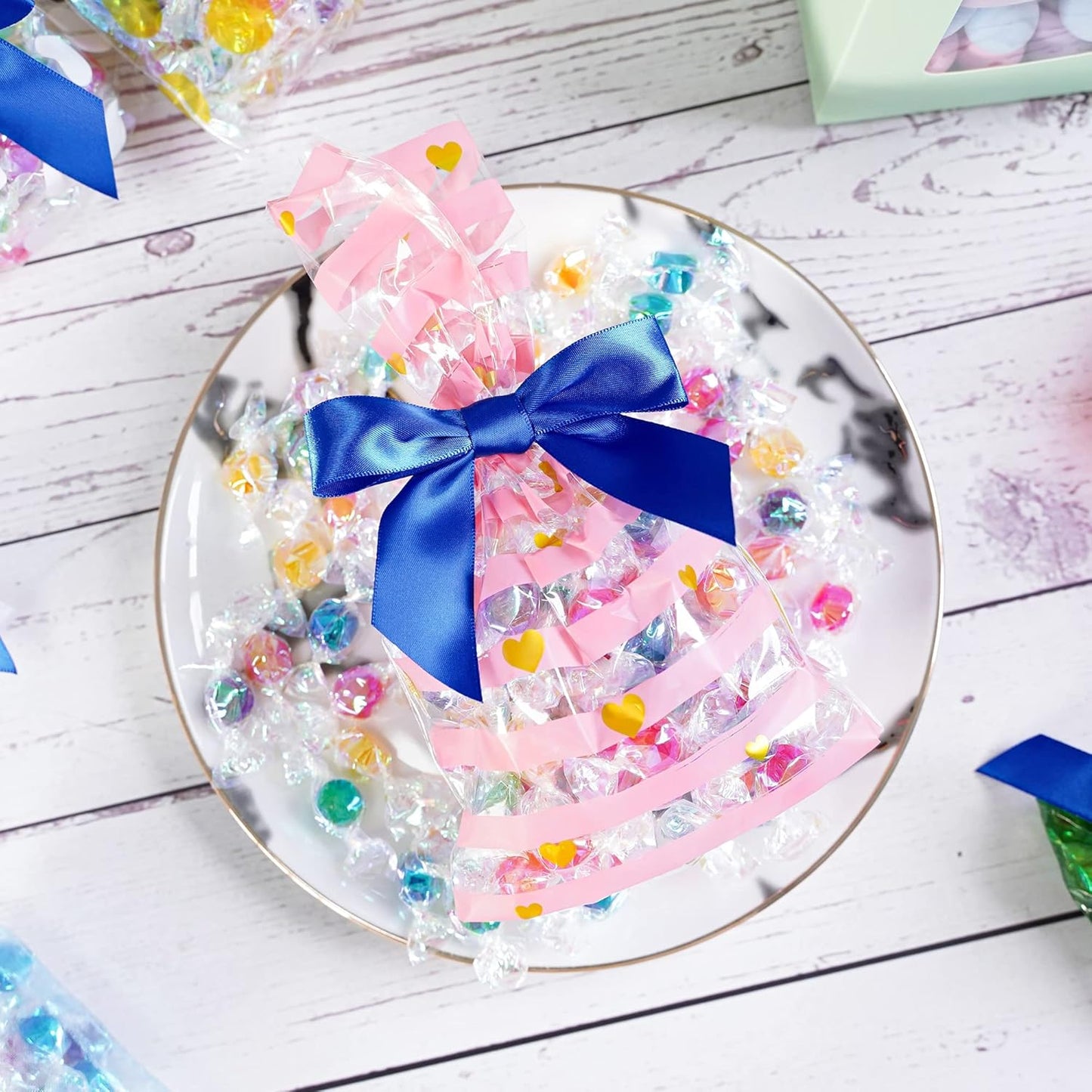 AIMUDI Royal Blue Bows 2.5" Satin Bows for Gift Wrapping Tiwst Tie Bows for Treat Bags Candy Cake Pop Baskets Invitations Wedding Baby Shower Independence Day Decorations - 50 Counts