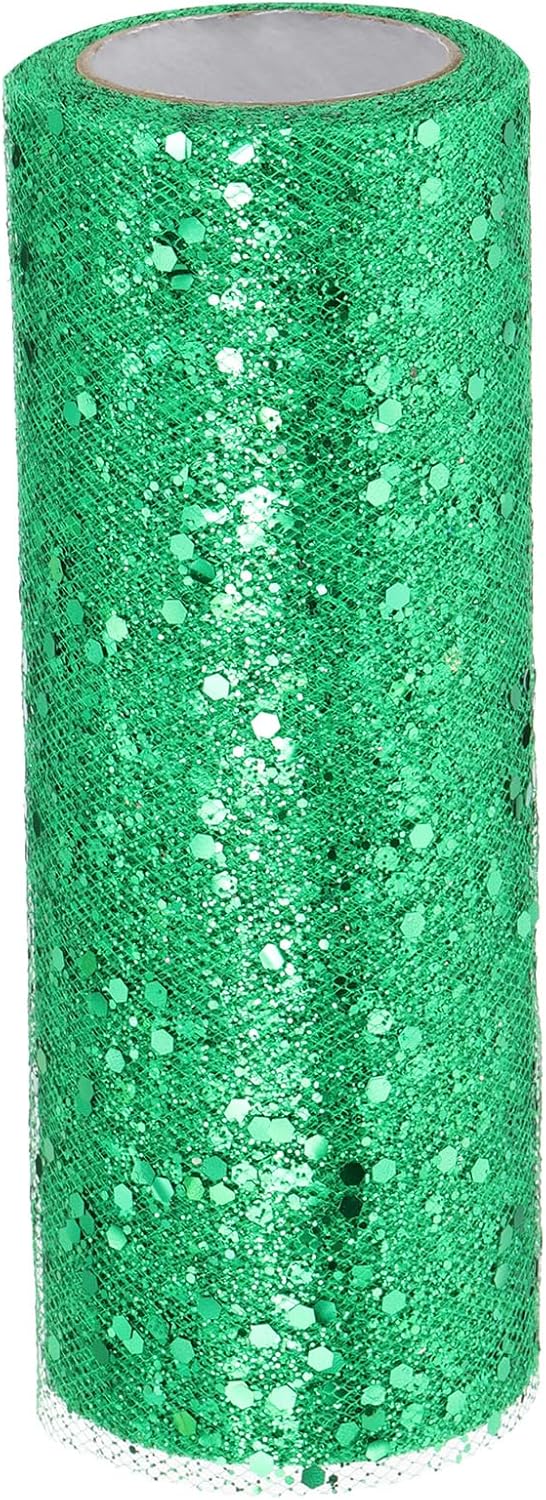 PATIKIL Tulle Fabric Rolls, 6 Inch by 10 Yards Fabric Spool Tulle Sparkling Ribbon Netting Sequin for DIY Tutu Skirts Crafts Wedding Party Decorations, Grass Green